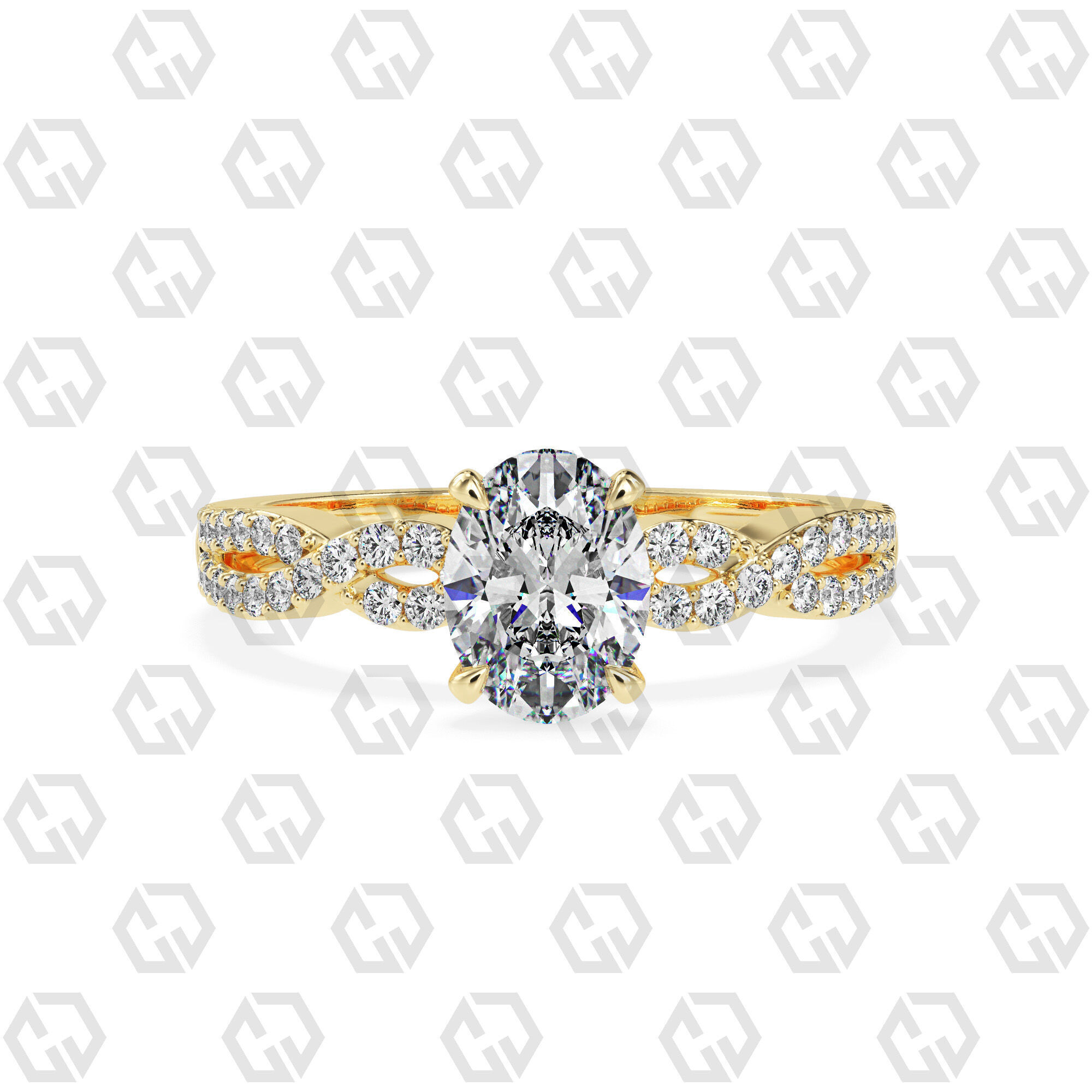 Ring 146 Oval shape twisted shank pave set ring 3D print model_13