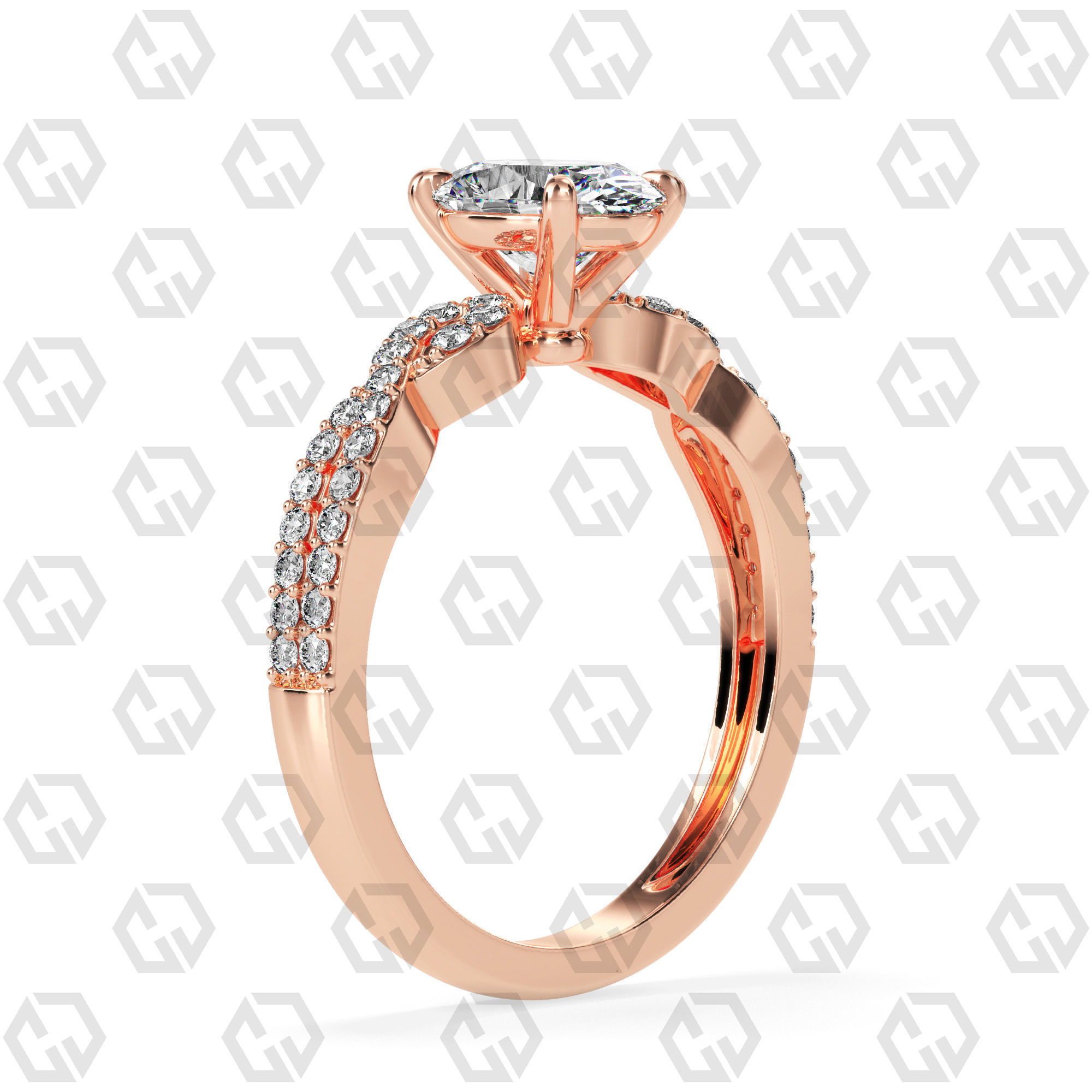 Ring 146 Oval shape twisted shank pave set ring 3D print model_1