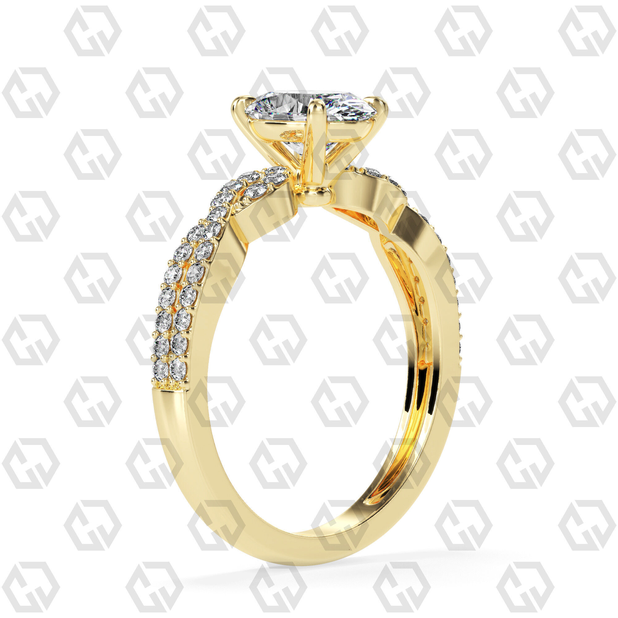 Ring 146 Oval shape twisted shank pave set ring 3D print model_12