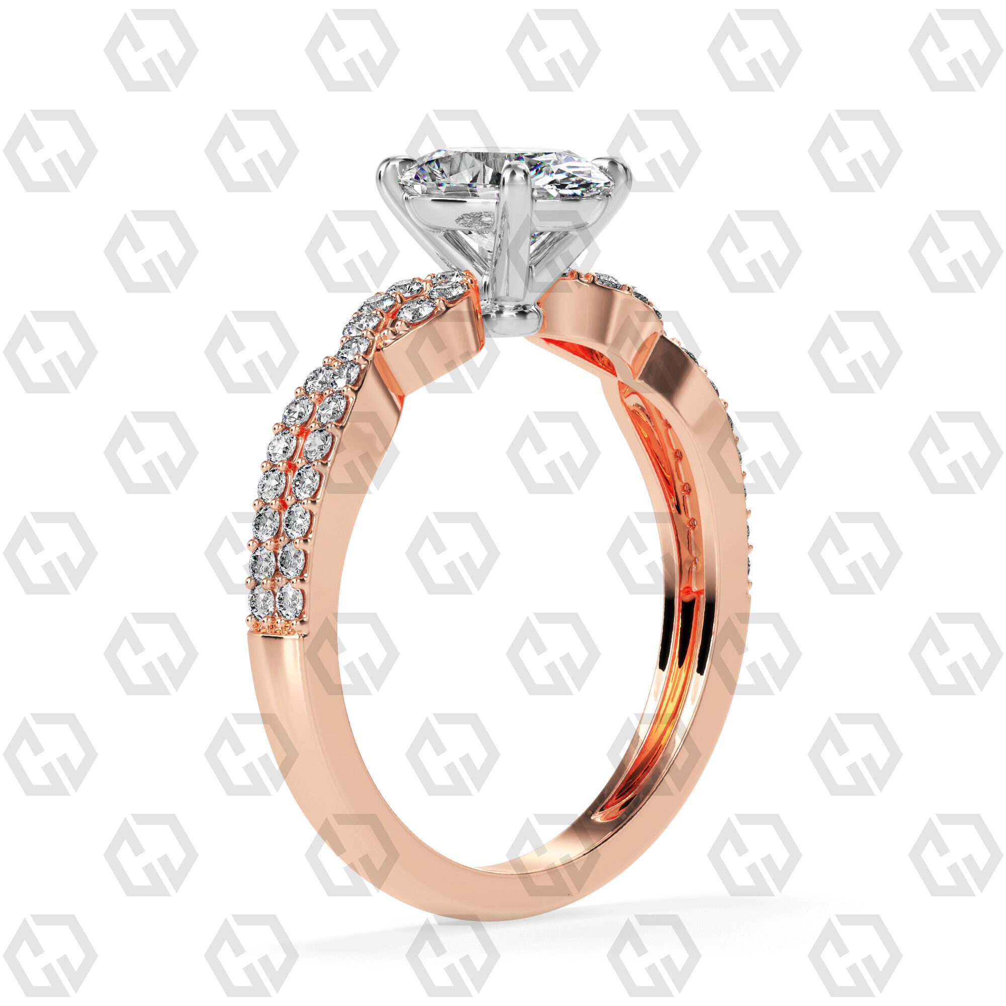 Ring 146 Oval shape twisted shank pave set ring 3D print model_4