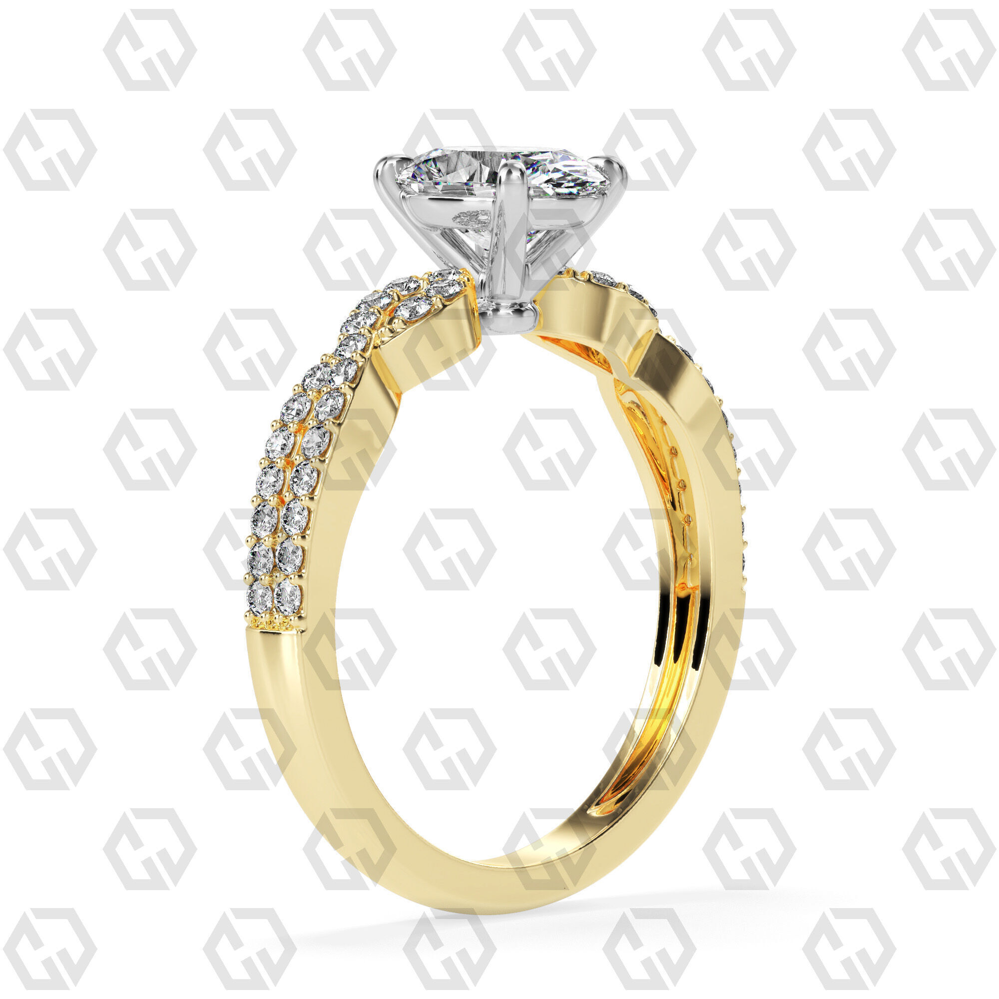 Ring 146 Oval shape twisted shank pave set ring 3D print model_8