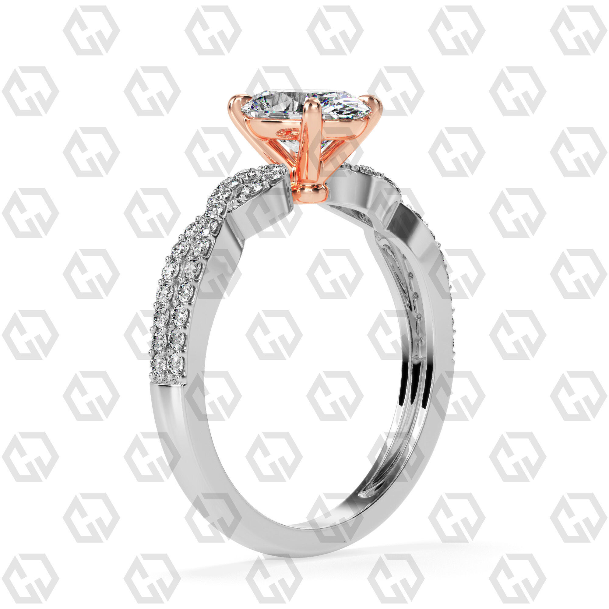 Ring 146 Oval shape twisted shank pave set ring 3D print model_2