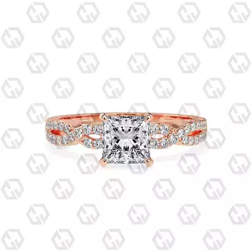 Ring 148 Princess shape twisted shank pave set ring