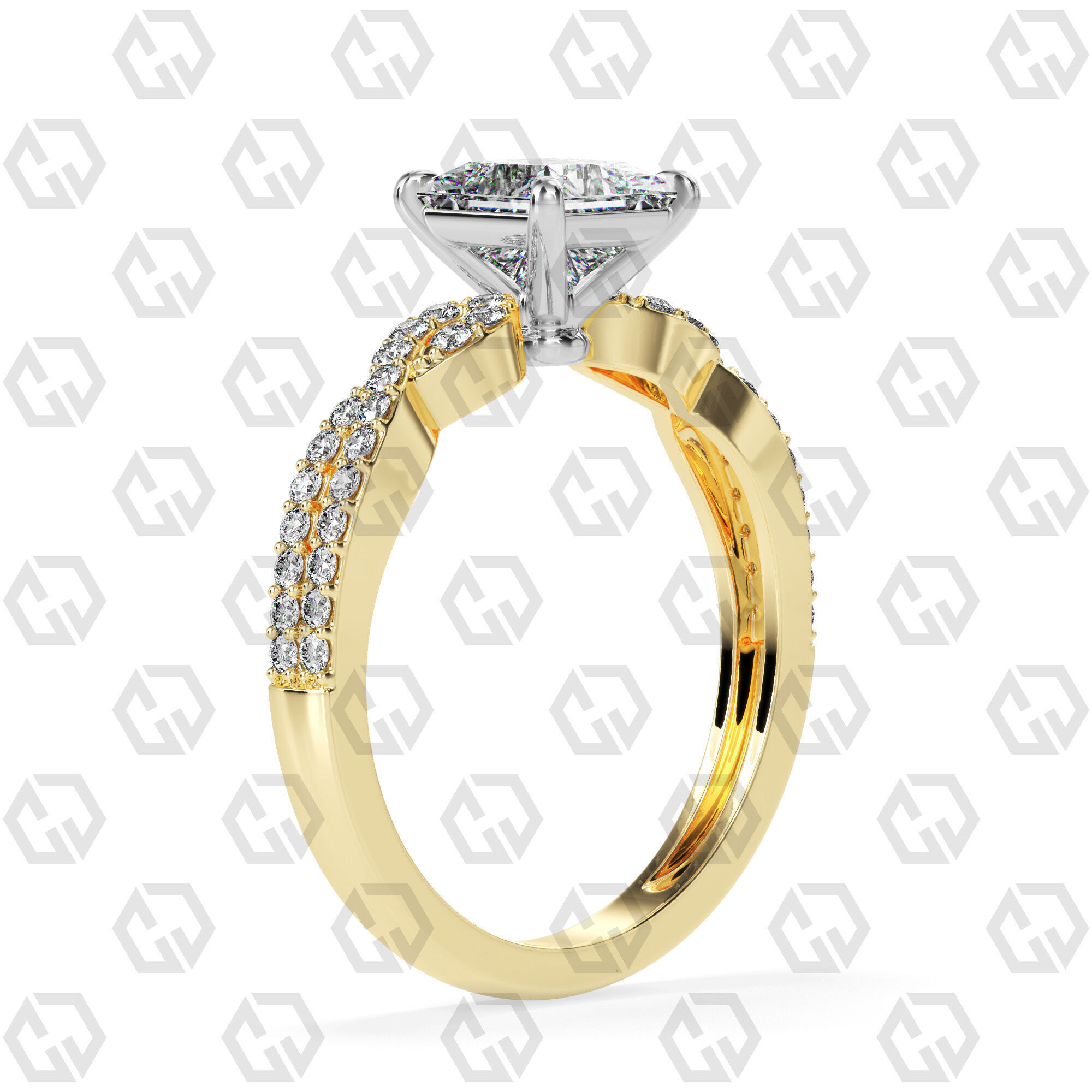 Ring 148 Princess shape twisted shank pave set ring 3D print model_8