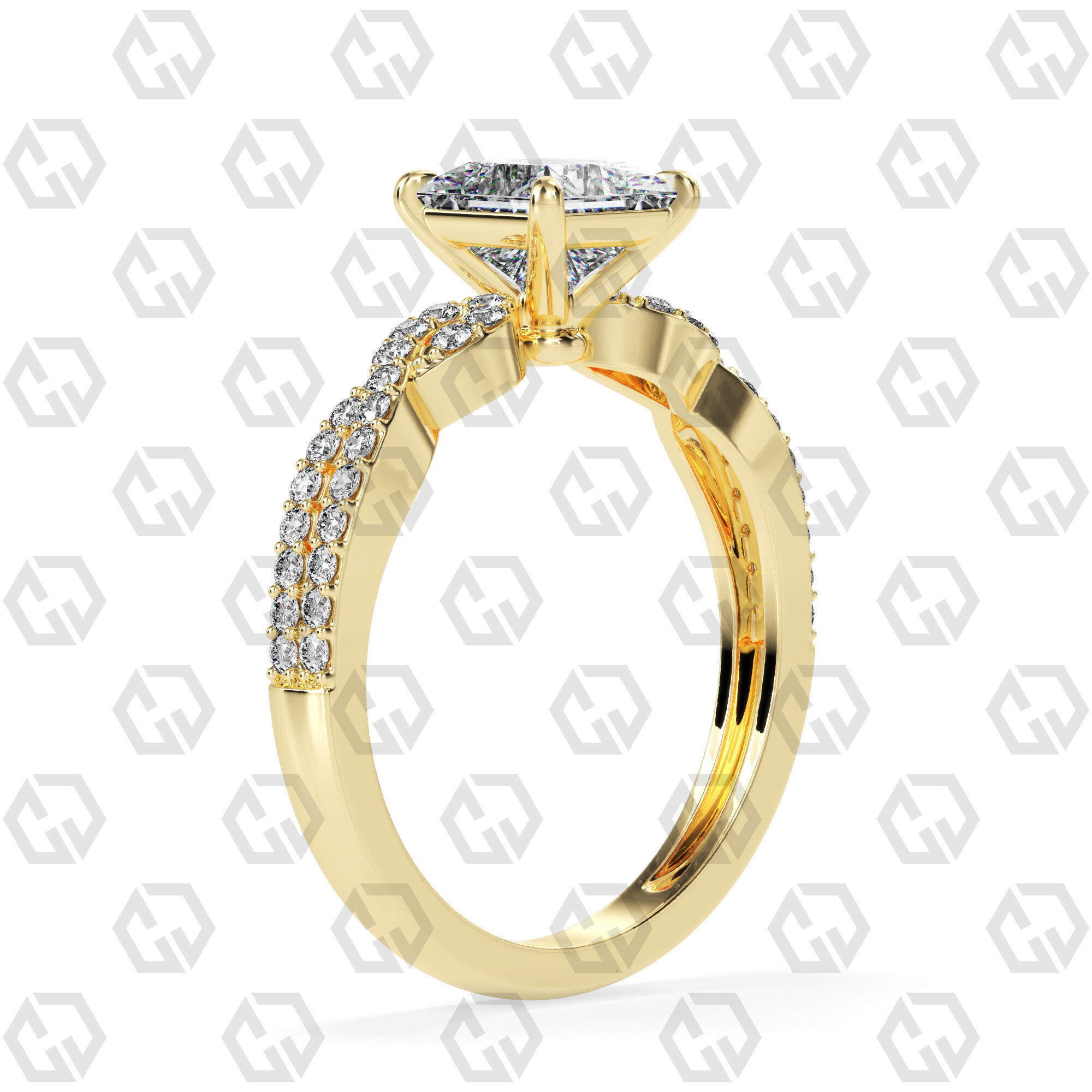 Ring 148 Princess shape twisted shank pave set ring 3D print model_12