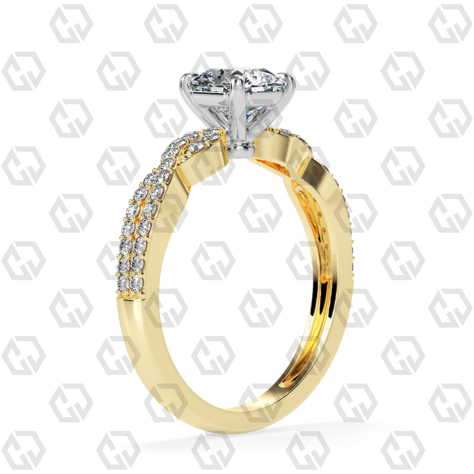 Ring 150 Radiant shape twisted shank pave set ring 3D print model_8