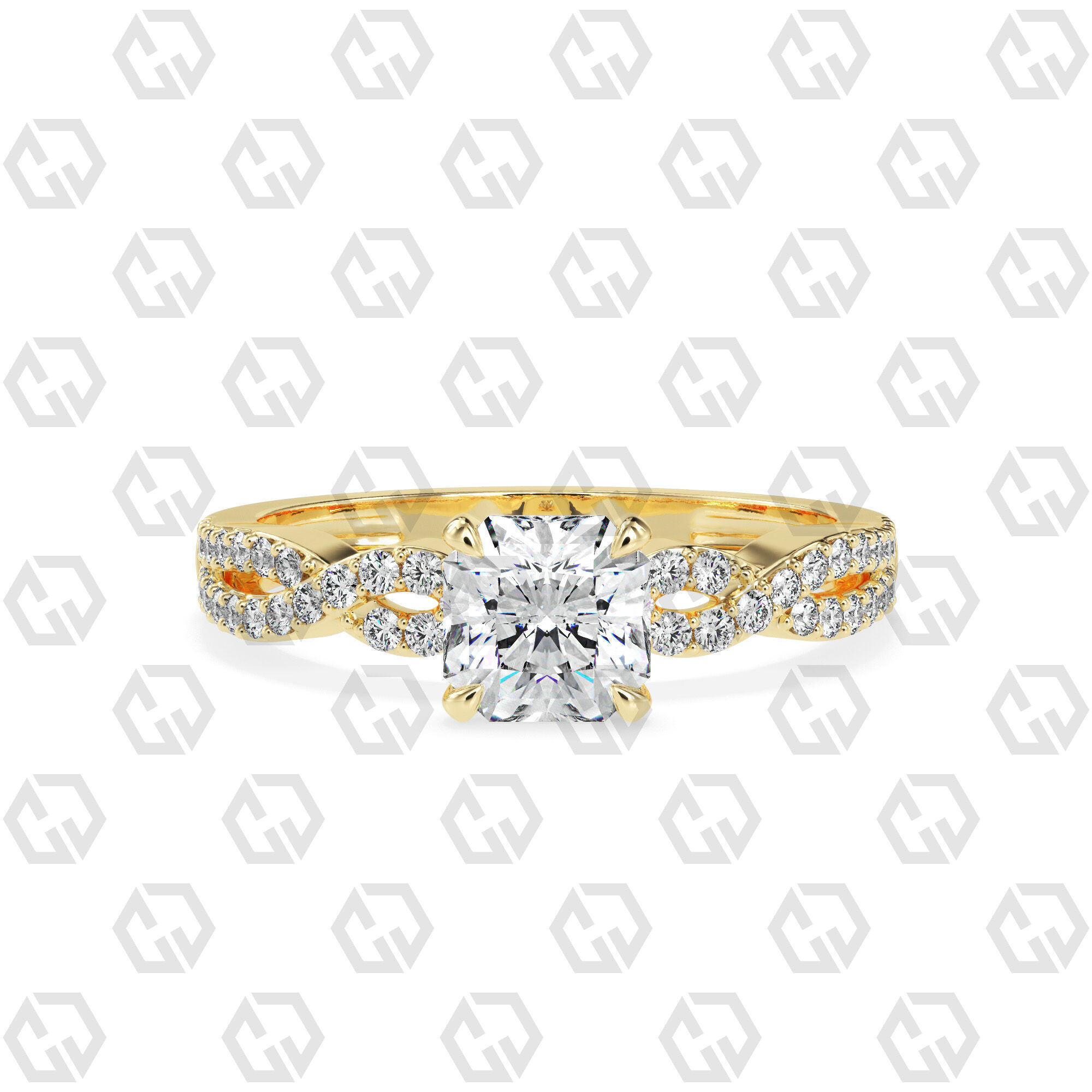 Ring 150 Radiant shape twisted shank pave set ring 3D print model_13