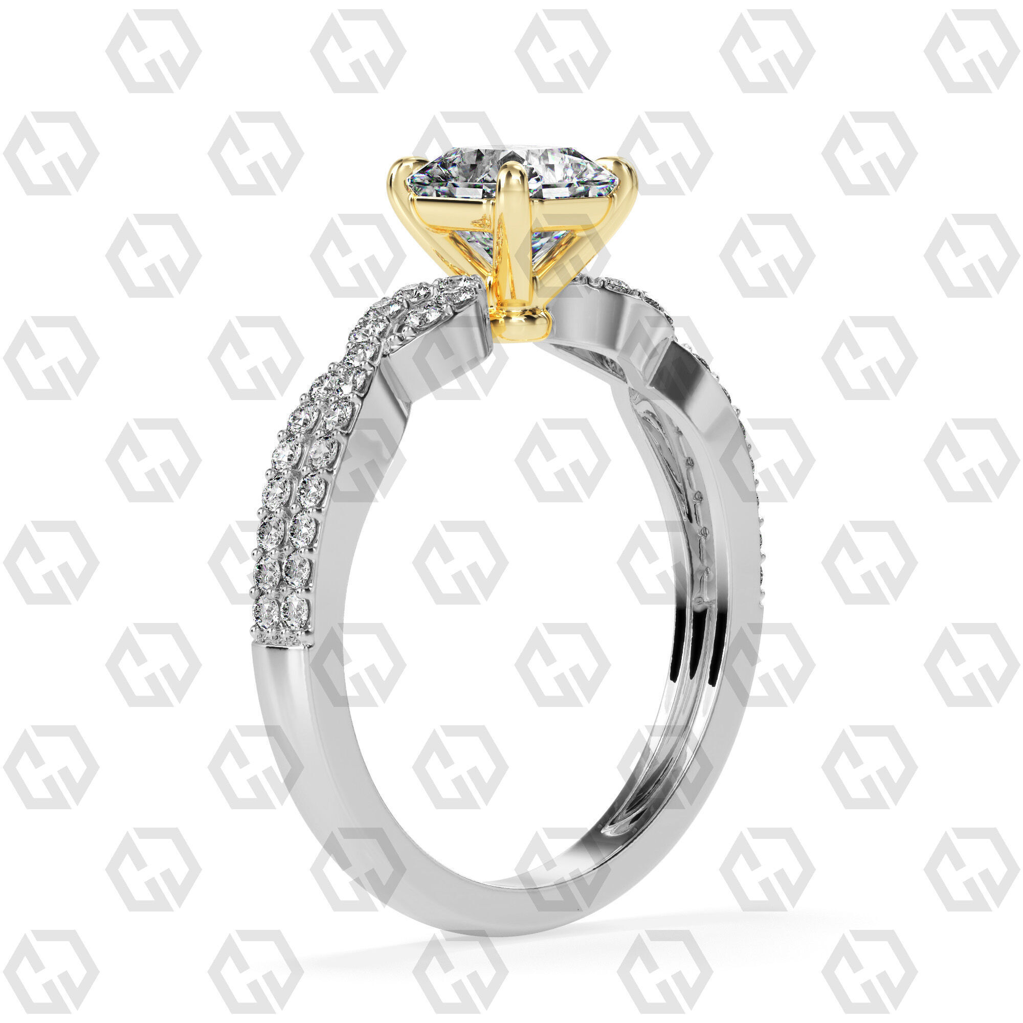 Ring 150 Radiant shape twisted shank pave set ring 3D print model_10