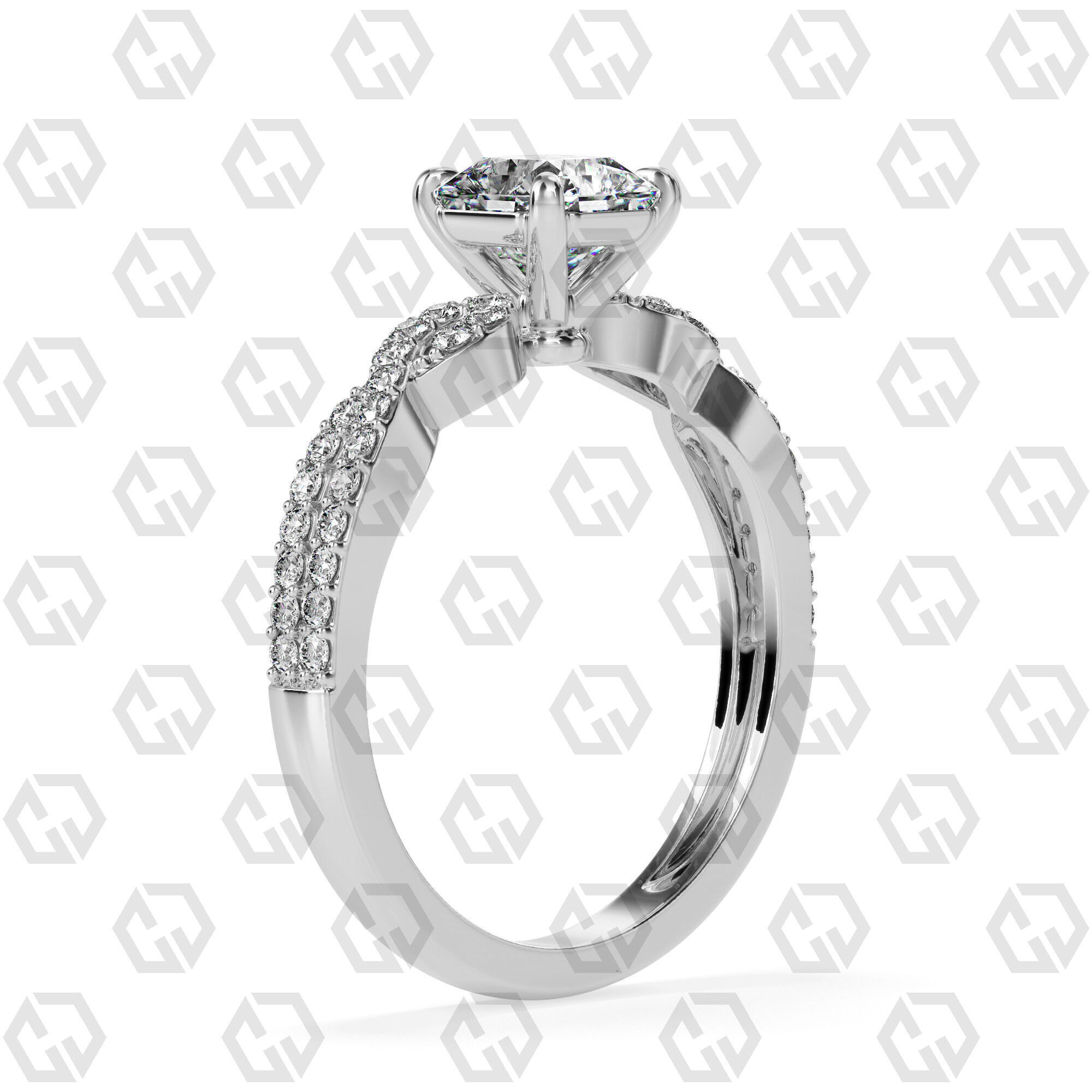 Ring 150 Radiant shape twisted shank pave set ring 3D print model_6