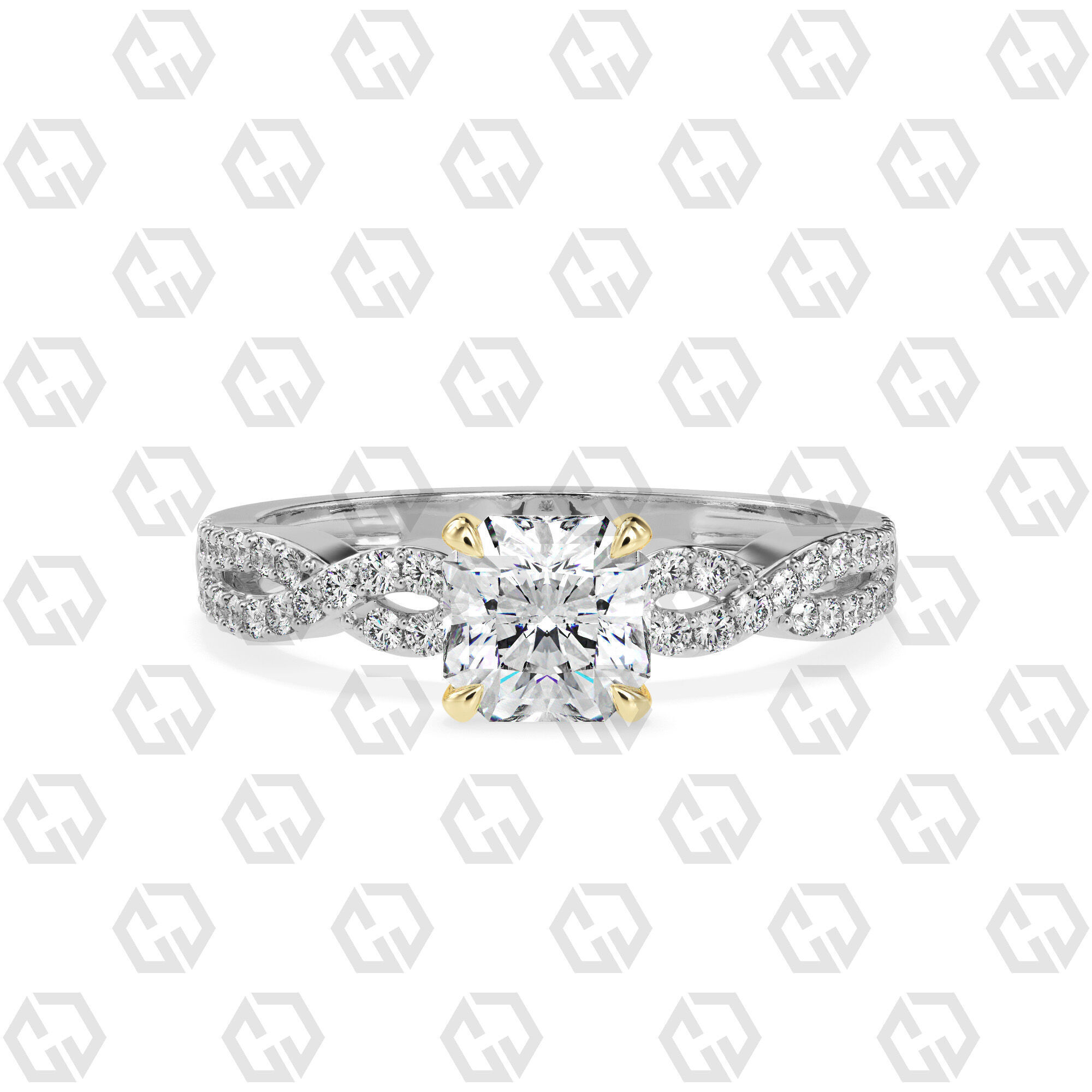 Ring 150 Radiant shape twisted shank pave set ring 3D print model_11