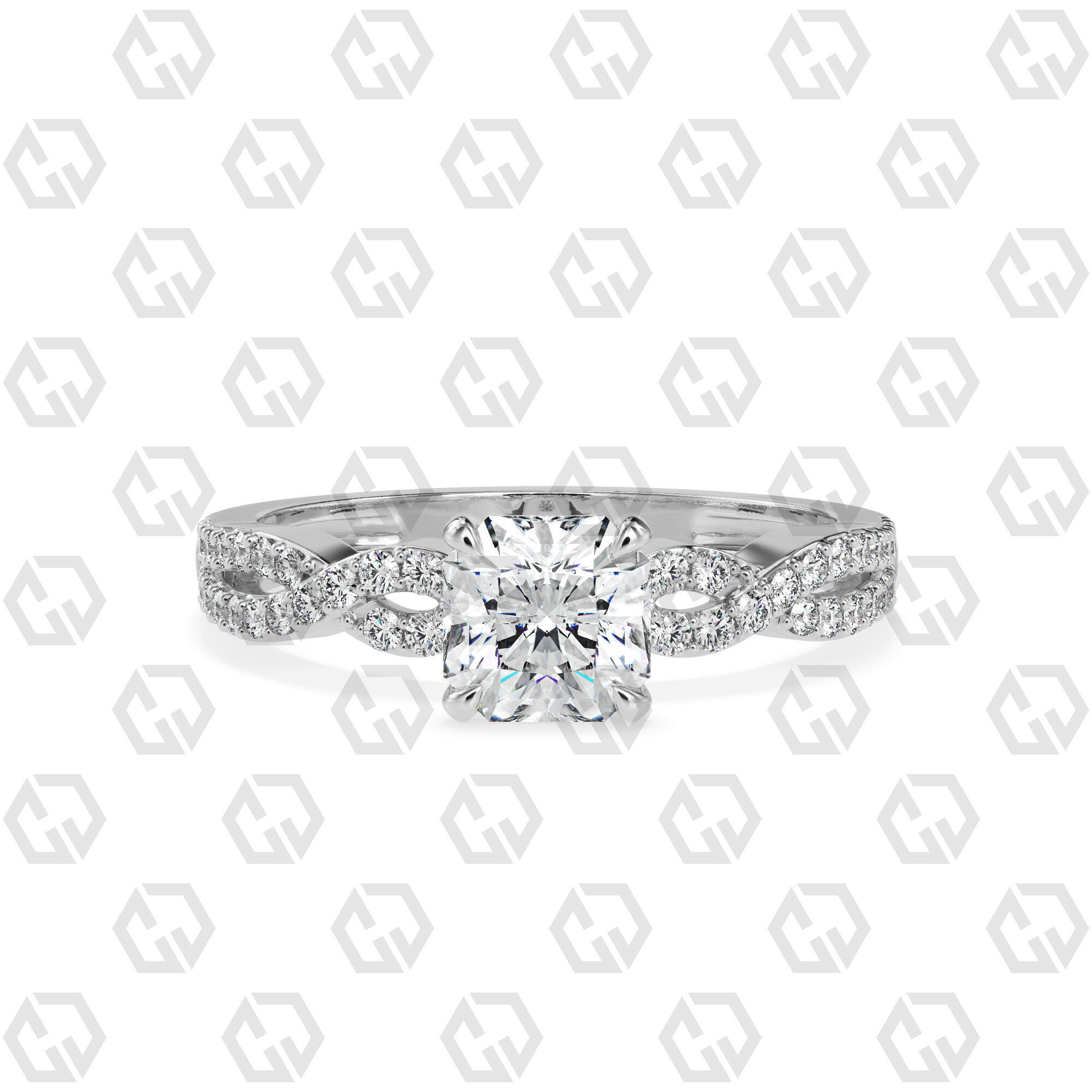 Ring 150 Radiant shape twisted shank pave set ring 3D print model_7