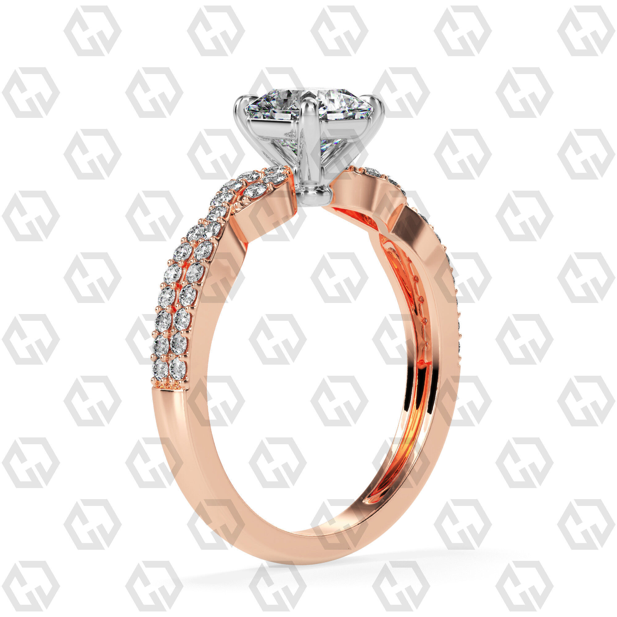 Ring 150 Radiant shape twisted shank pave set ring 3D print model_4