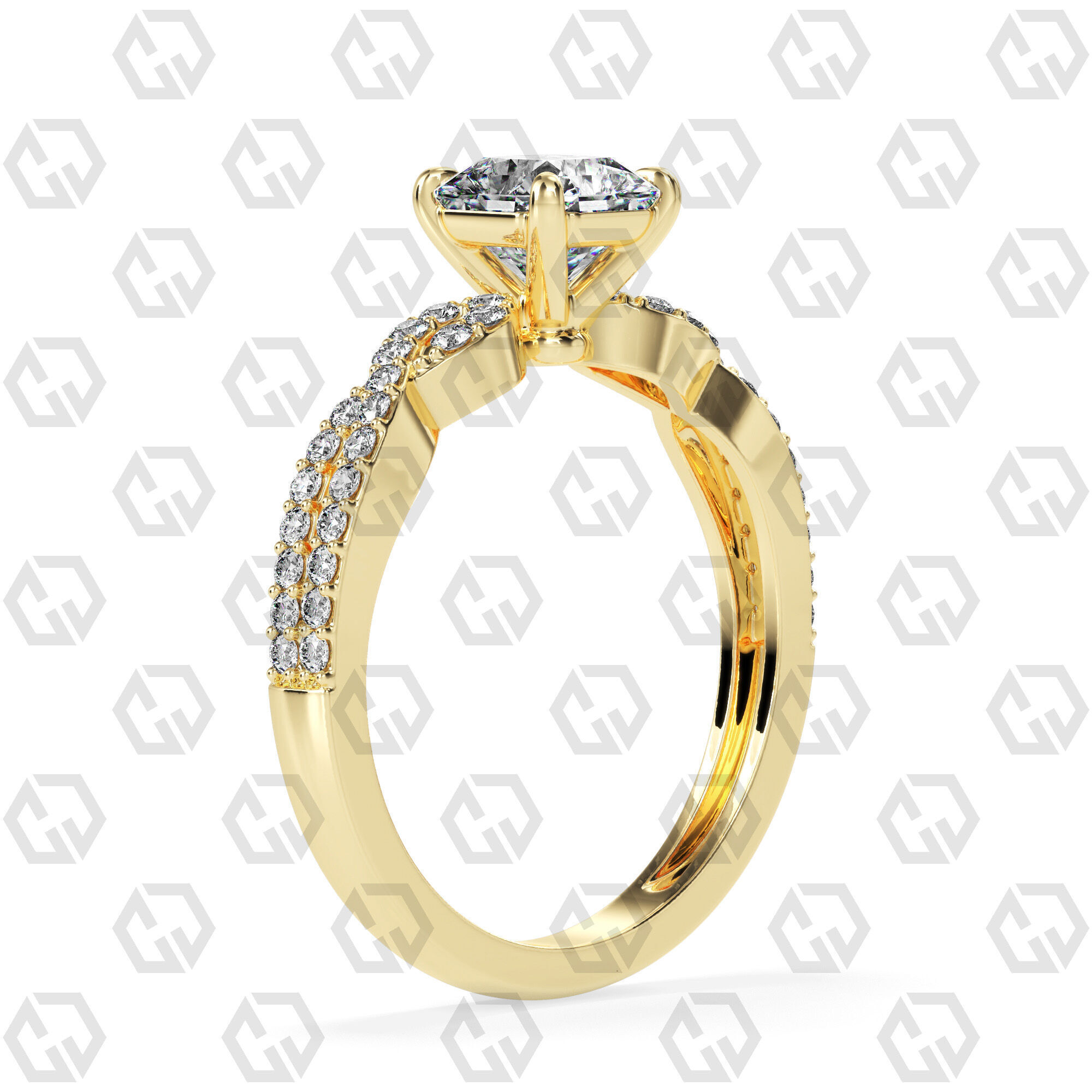 Ring 150 Radiant shape twisted shank pave set ring 3D print model_12