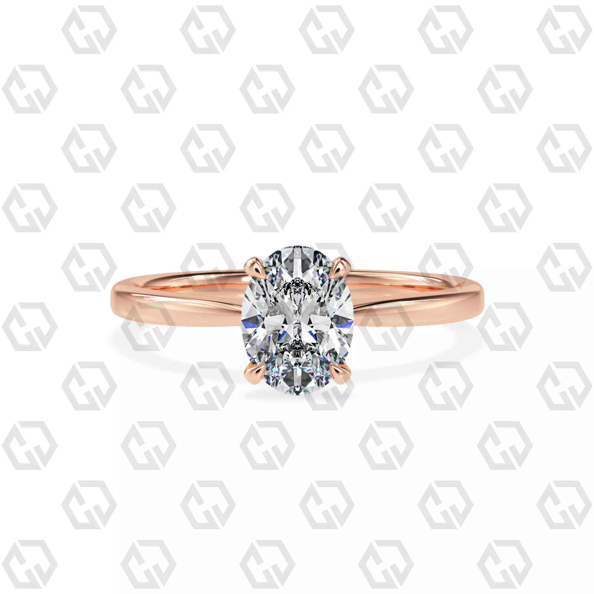 Ring 156 Oval shape with hidden signature diamond both side 3D print model_0