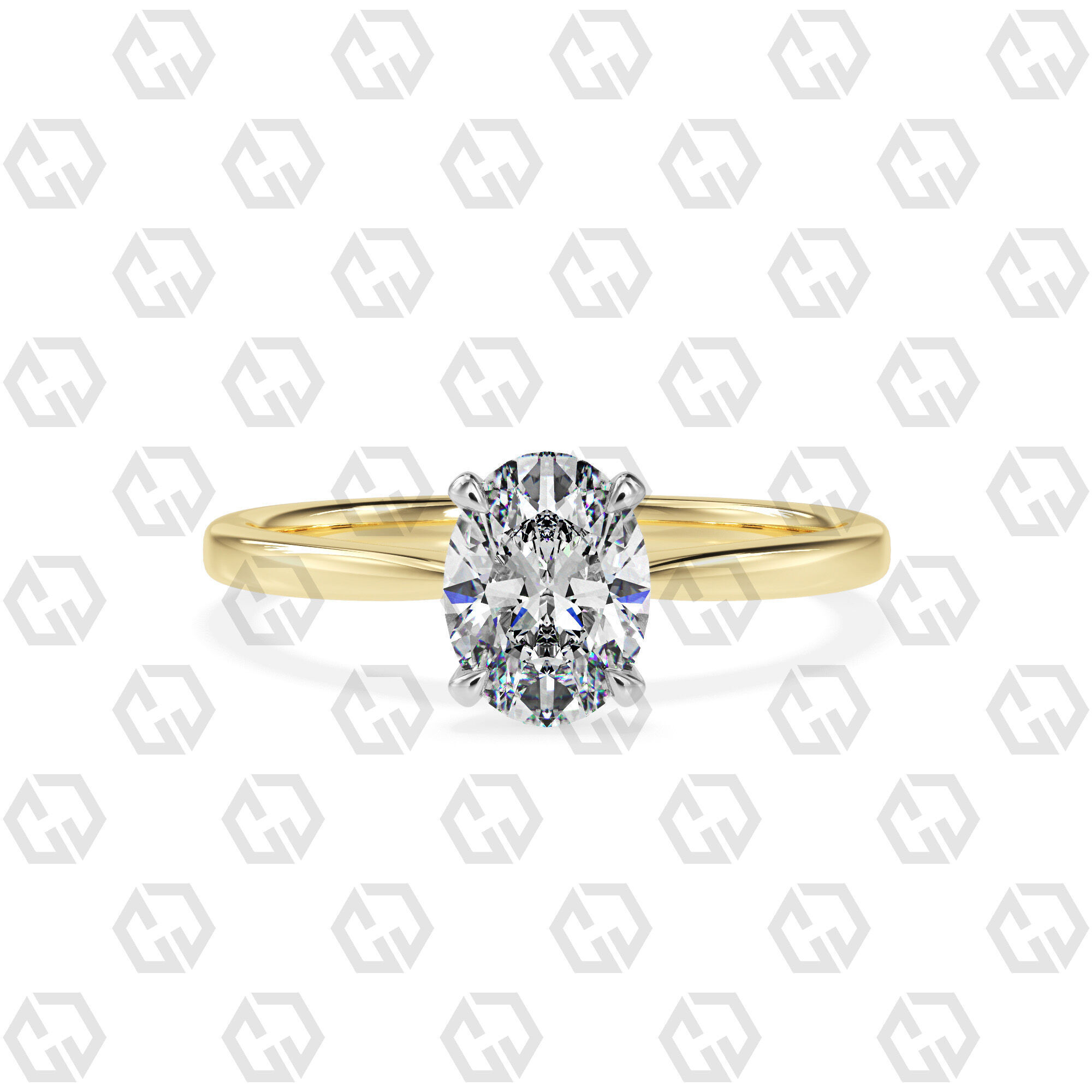 Ring 156 Oval shape with hidden signature diamond both side 3D print model_9
