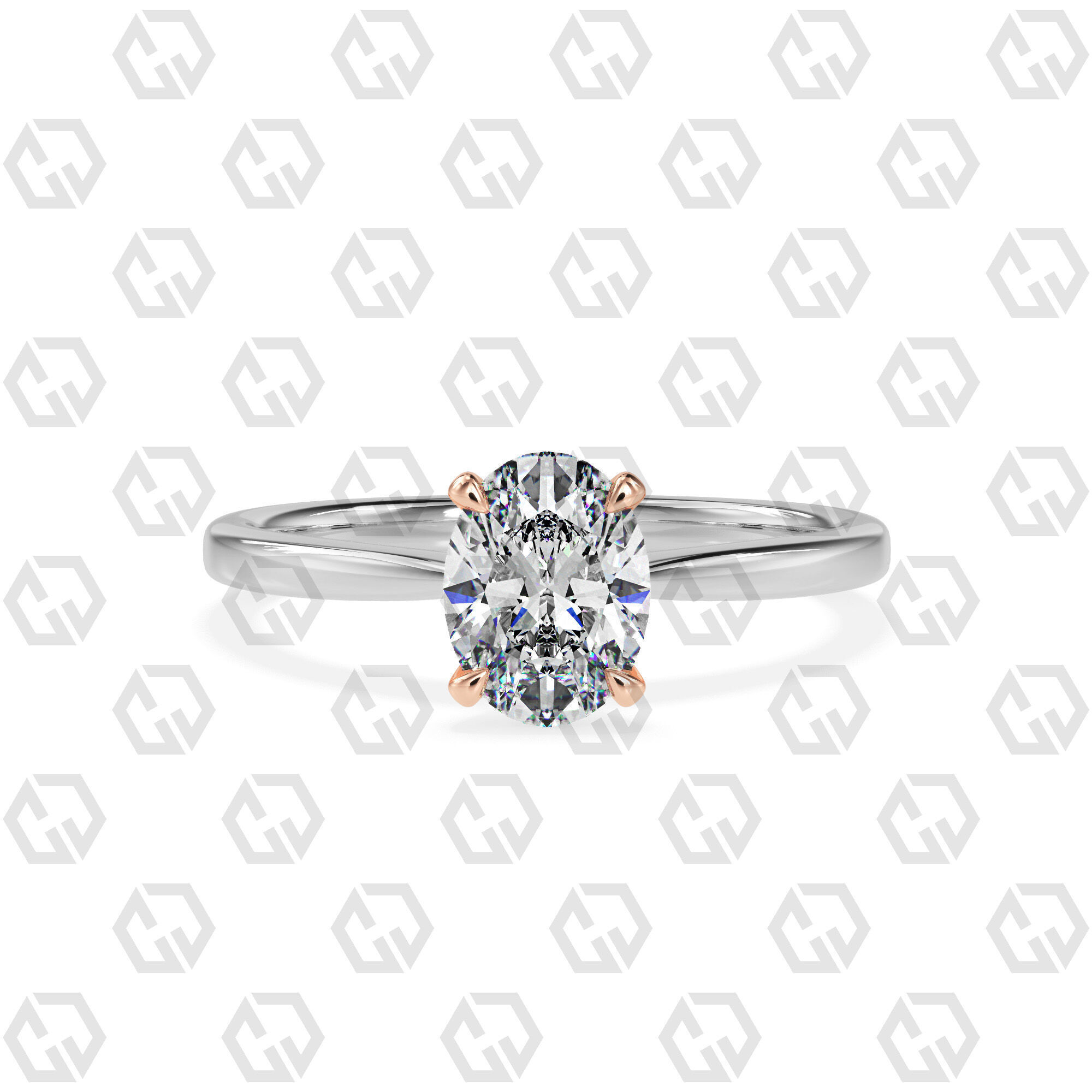 Ring 156 Oval shape with hidden signature diamond both side 3D print model_3