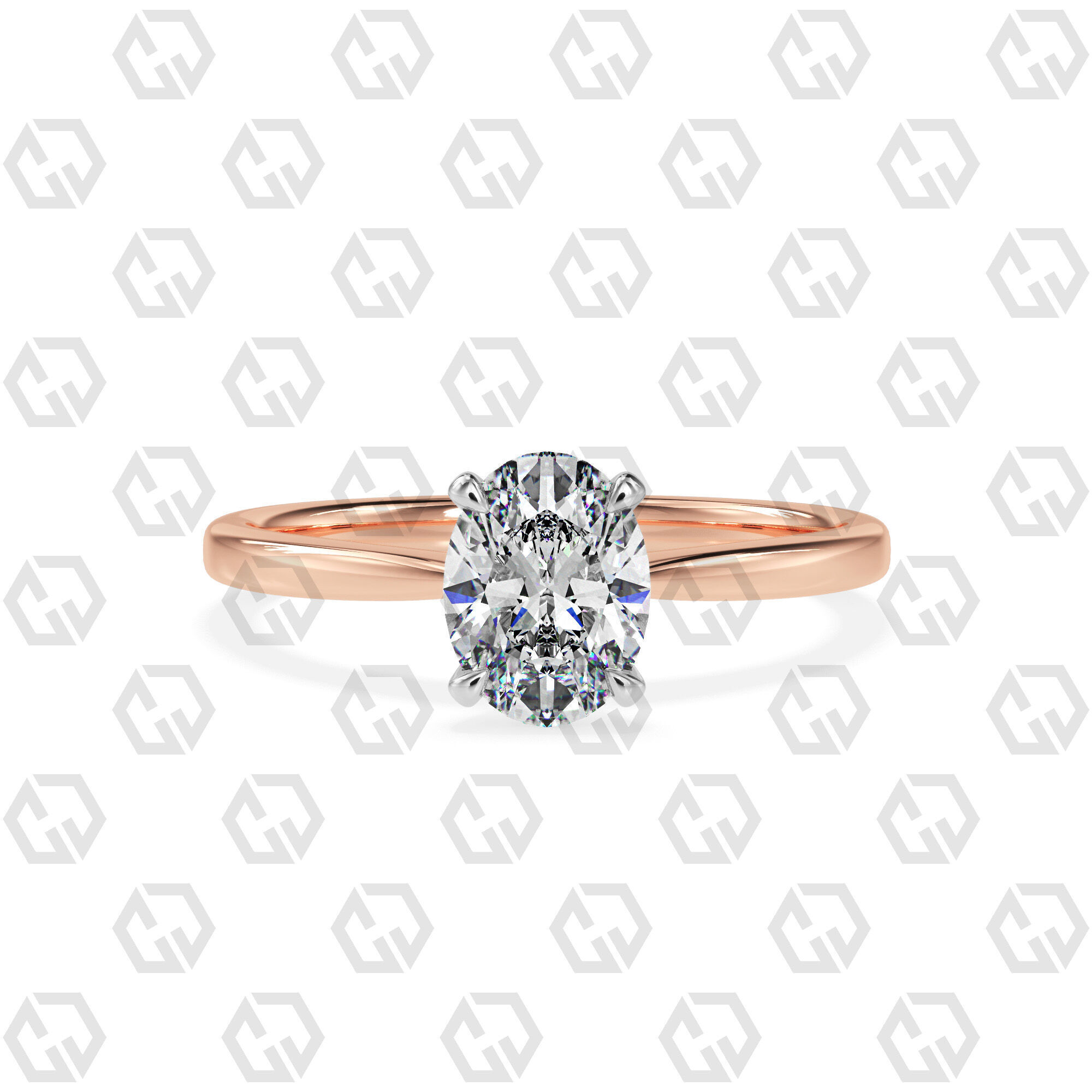 Ring 156 Oval shape with hidden signature diamond both side 3D print model_5