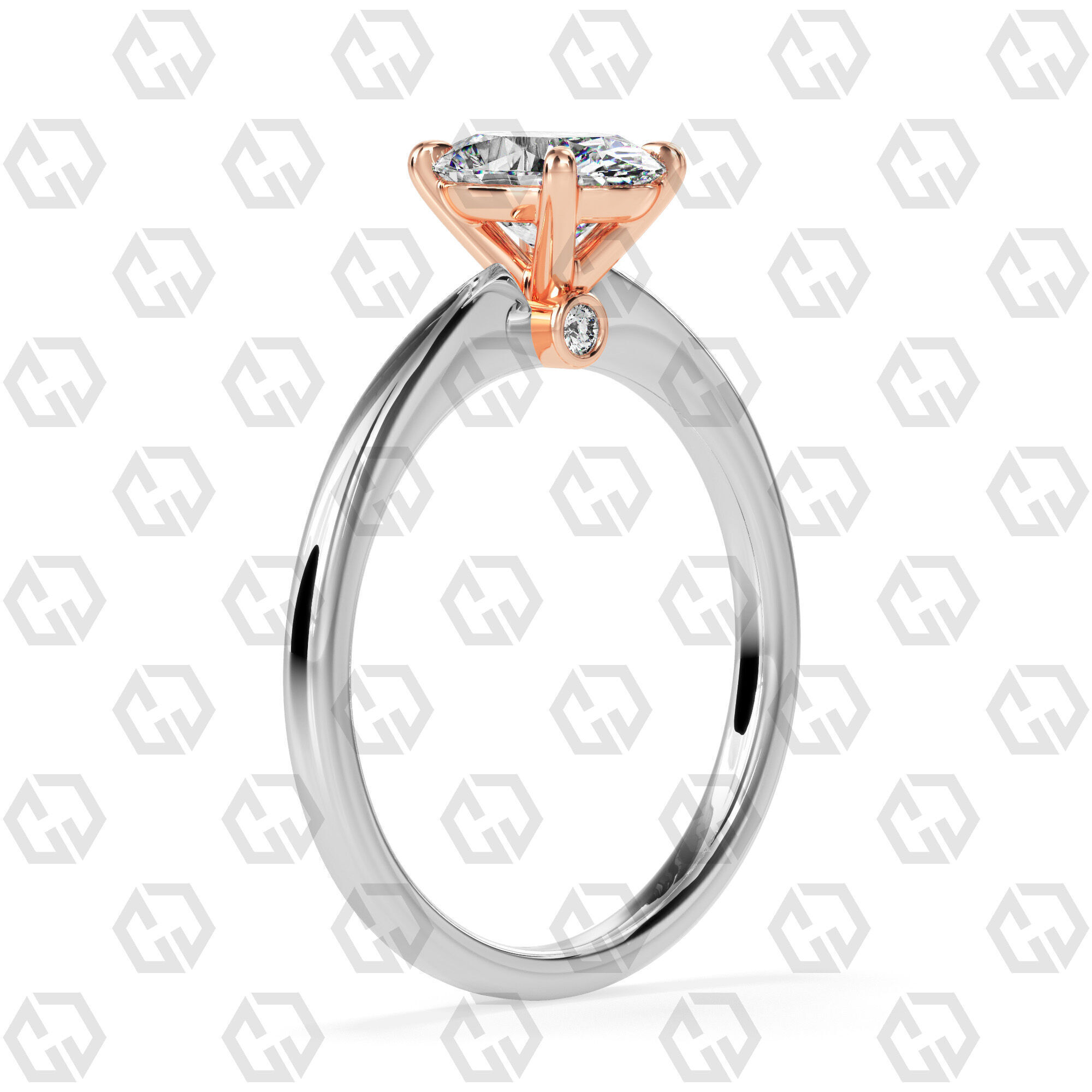 Ring 156 Oval shape with hidden signature diamond both side 3D print model_2