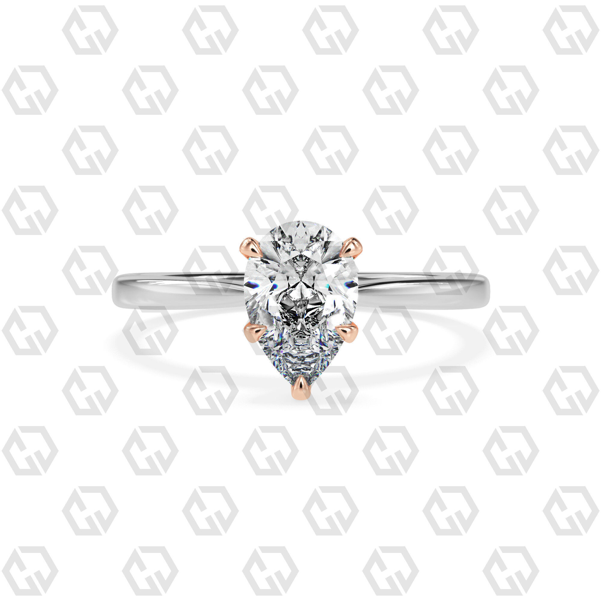 Ring 157 Pear shape with hidden signature diamond both side 3D print model_3