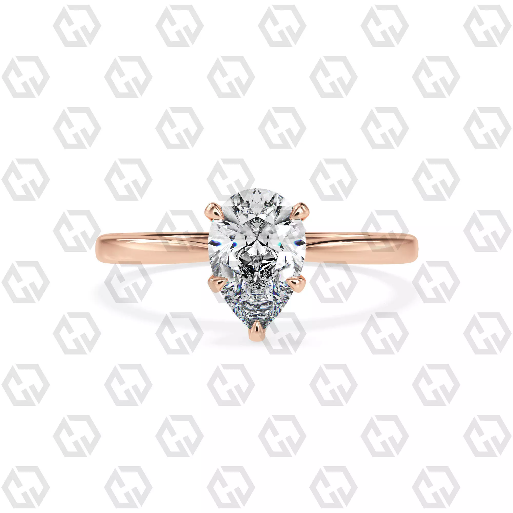 Ring 157 Pear shape with hidden signature diamond both side 3D print model_0