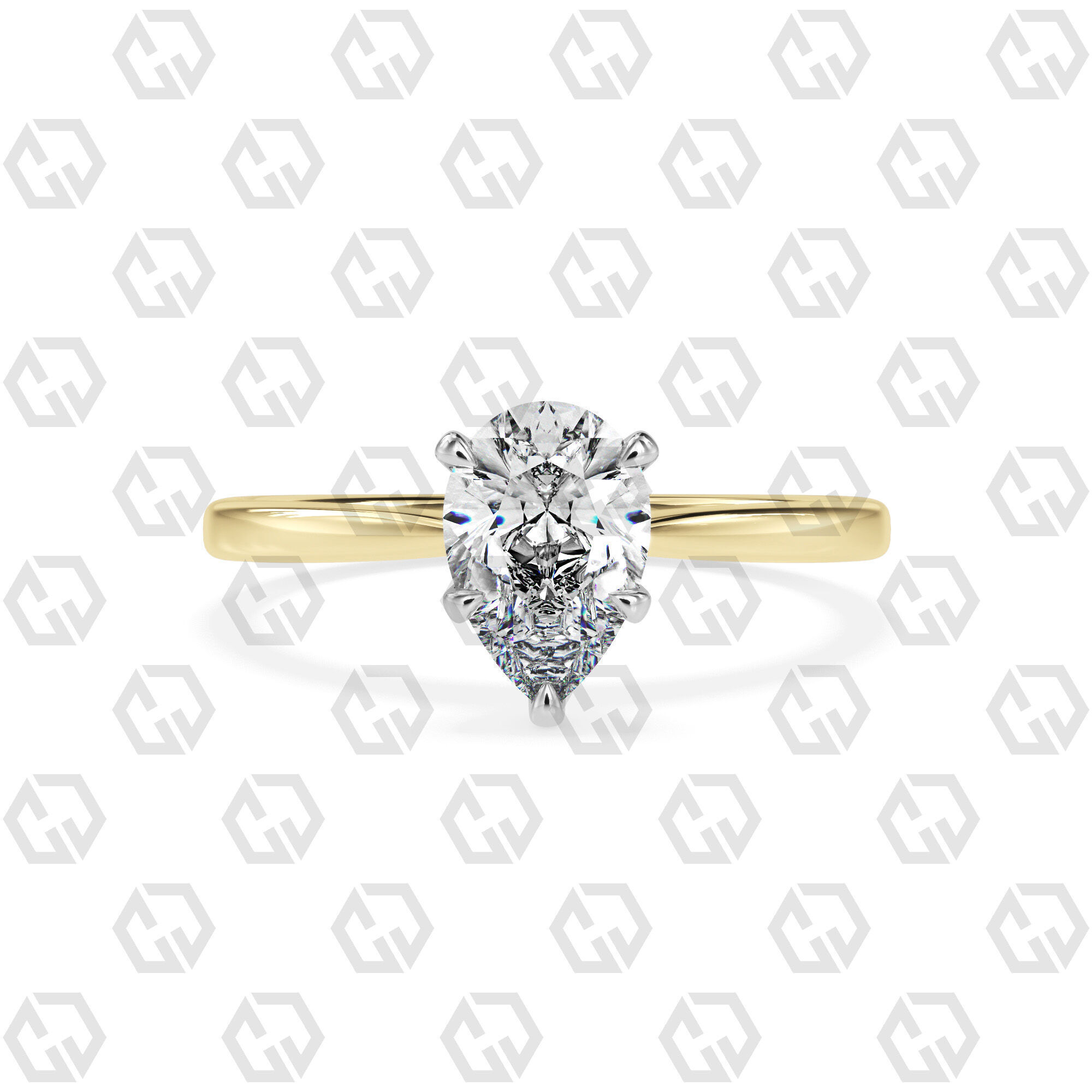 Ring 157 Pear shape with hidden signature diamond both side 3D print model_9