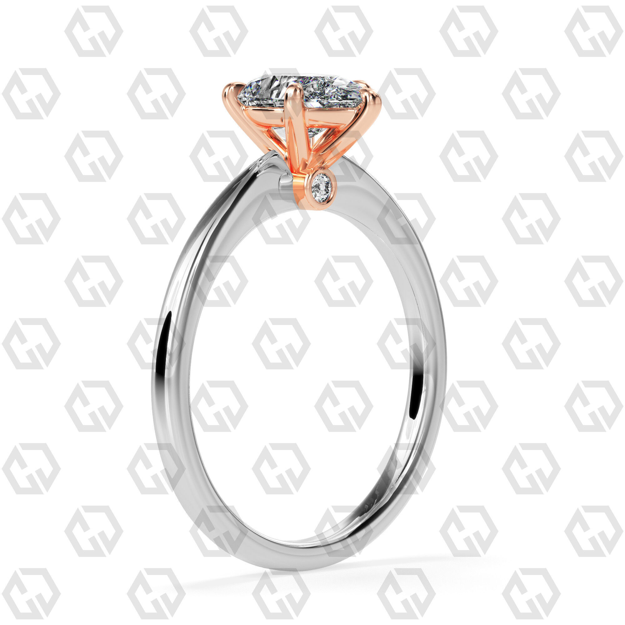 Ring 157 Pear shape with hidden signature diamond both side 3D print model_2