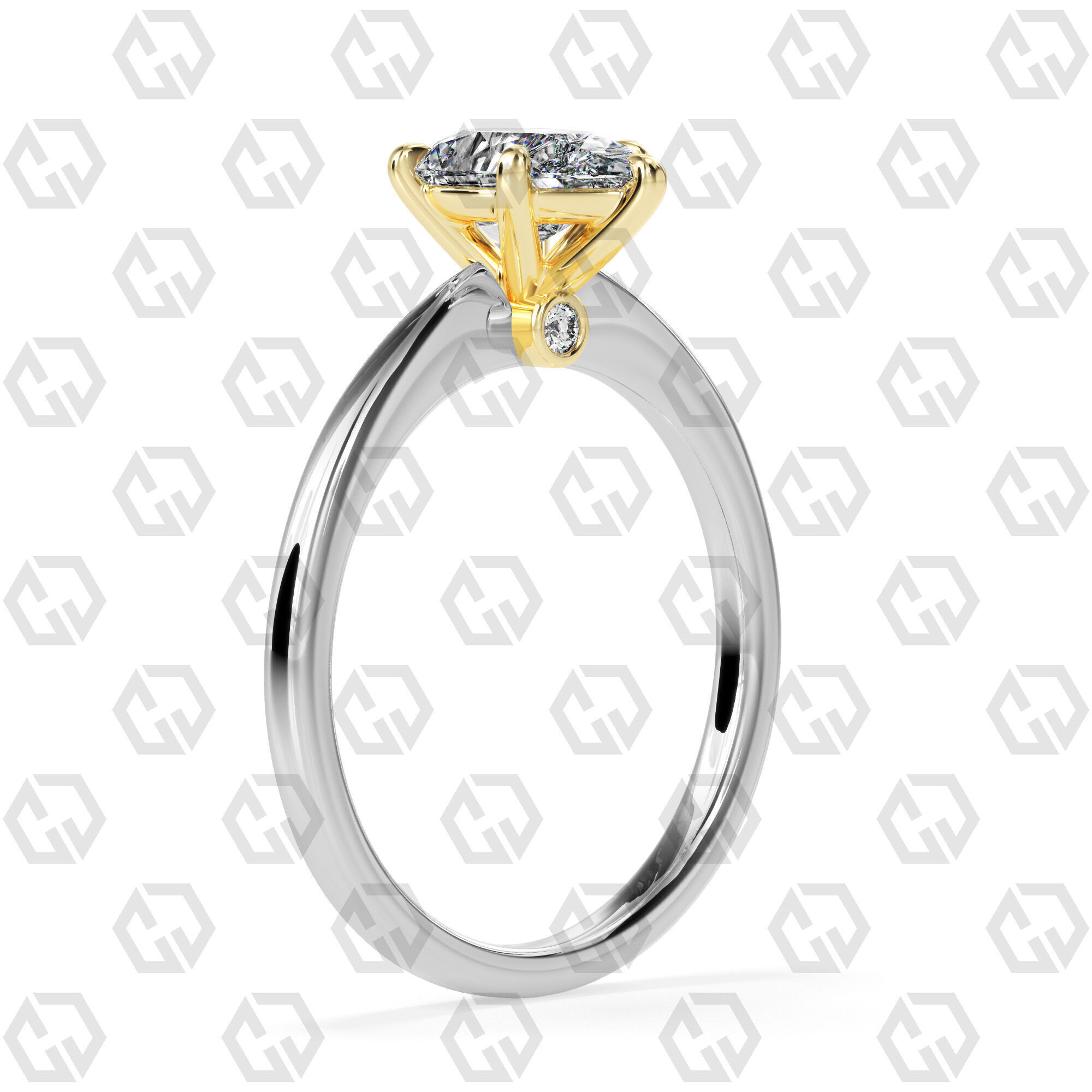 Ring 157 Pear shape with hidden signature diamond both side 3D print model_10