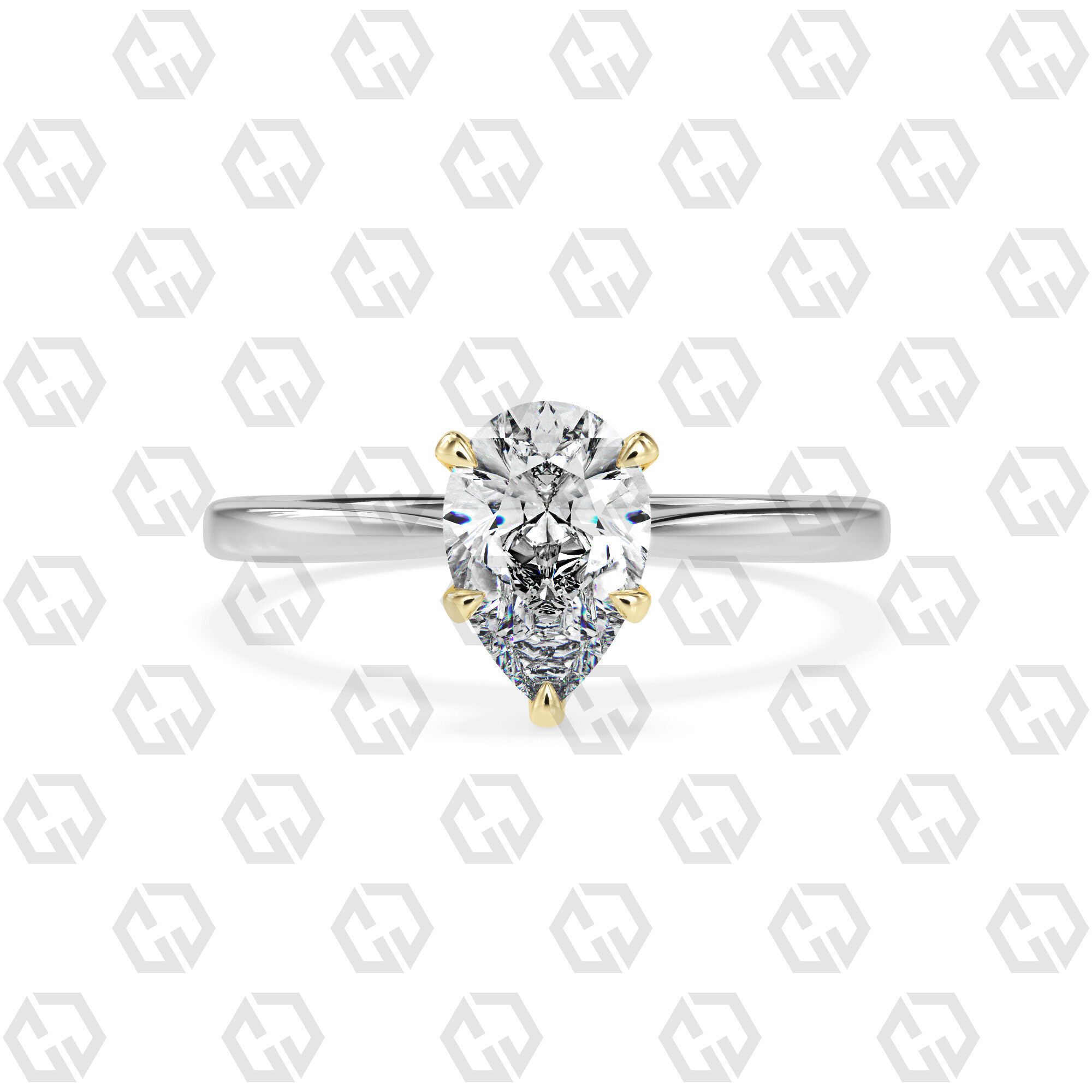 Ring 157 Pear shape with hidden signature diamond both side 3D print model_11
