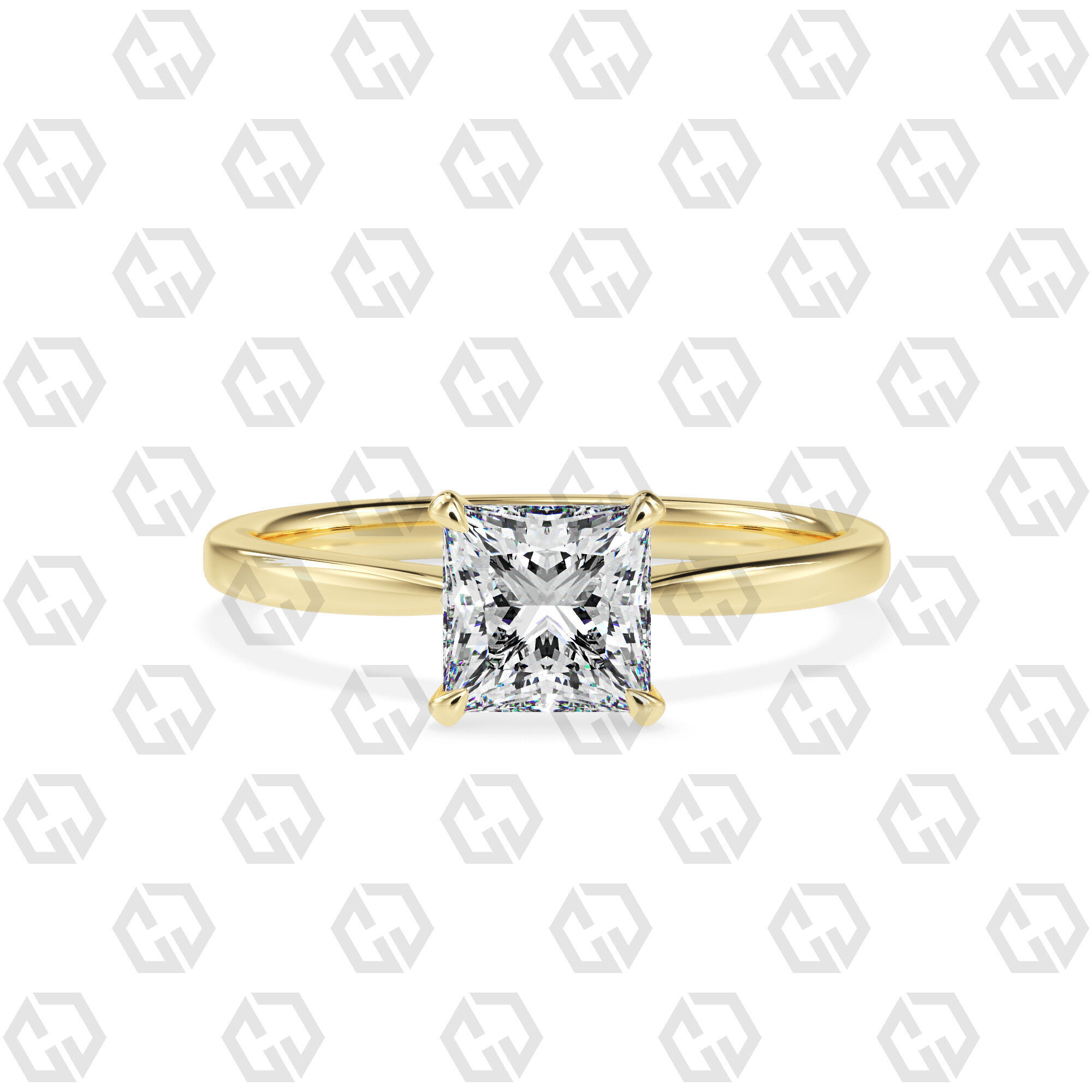 Ring 158 Princess shape with hidden signature diamond both side 3D print model_13
