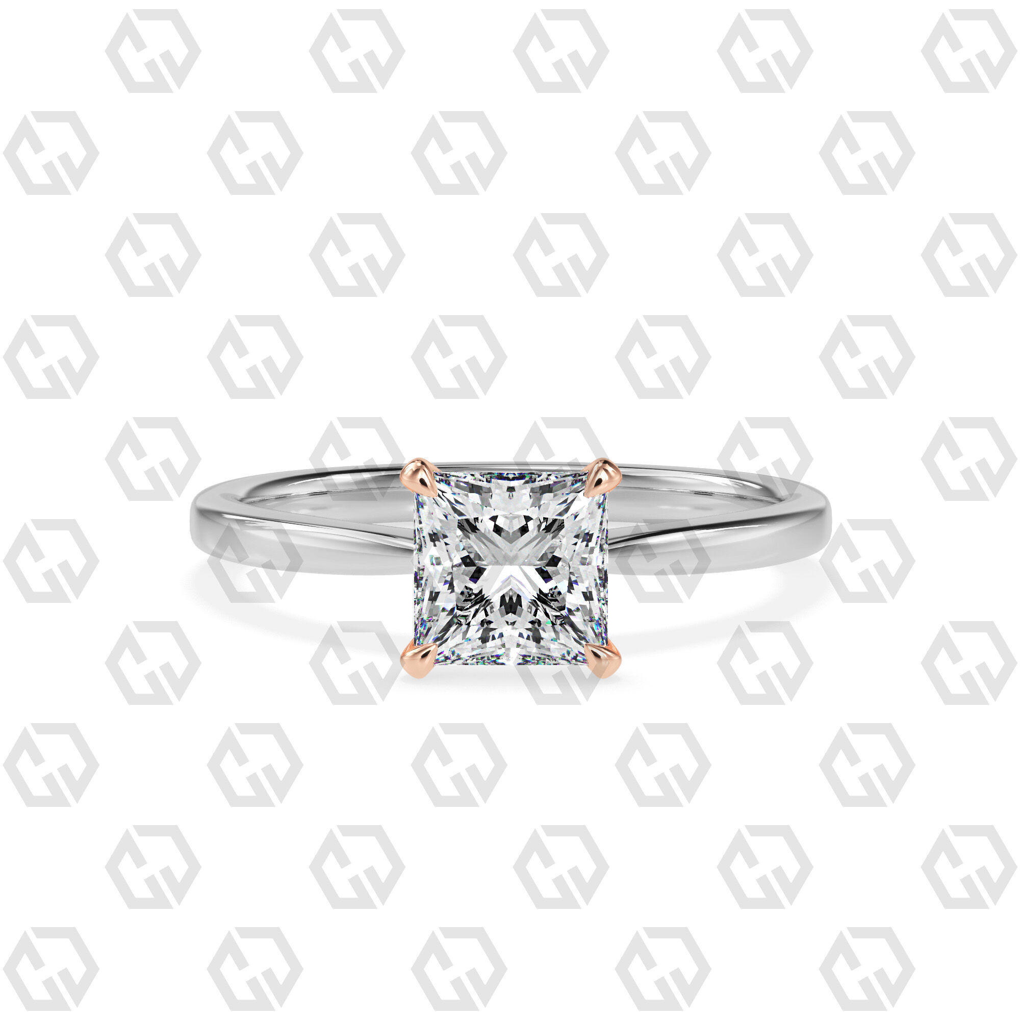 Ring 158 Princess shape with hidden signature diamond both side 3D print model_3