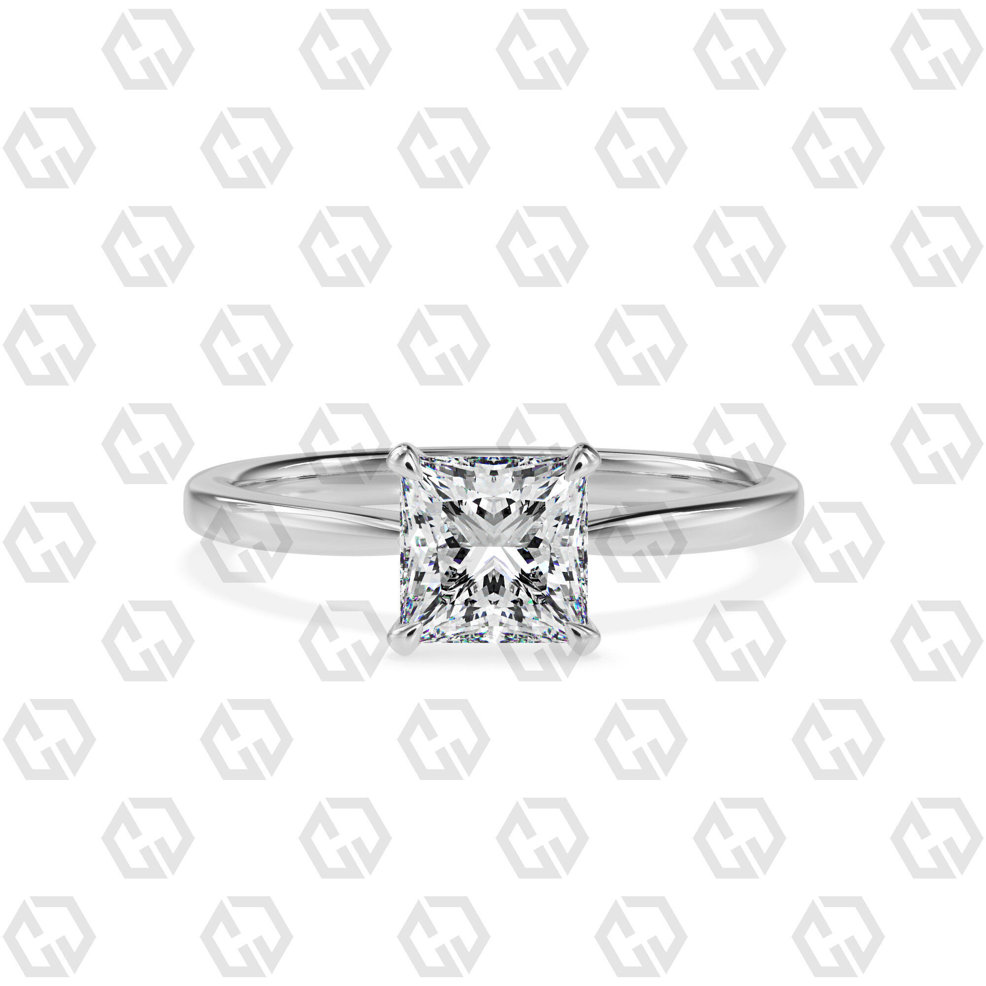 Ring 158 Princess shape with hidden signature diamond both side 3D print model_7