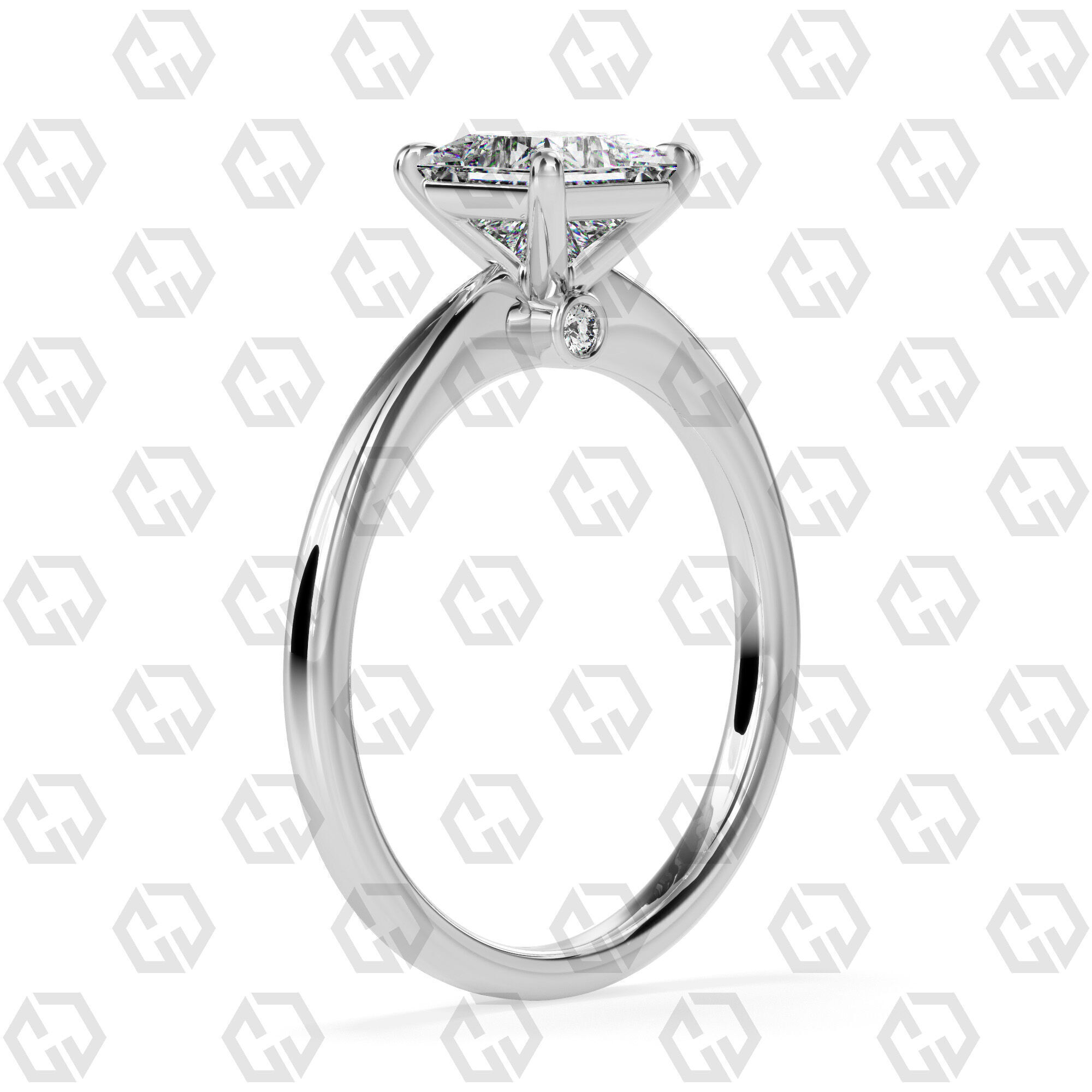 Ring 158 Princess shape with hidden signature diamond both side 3D print model_6