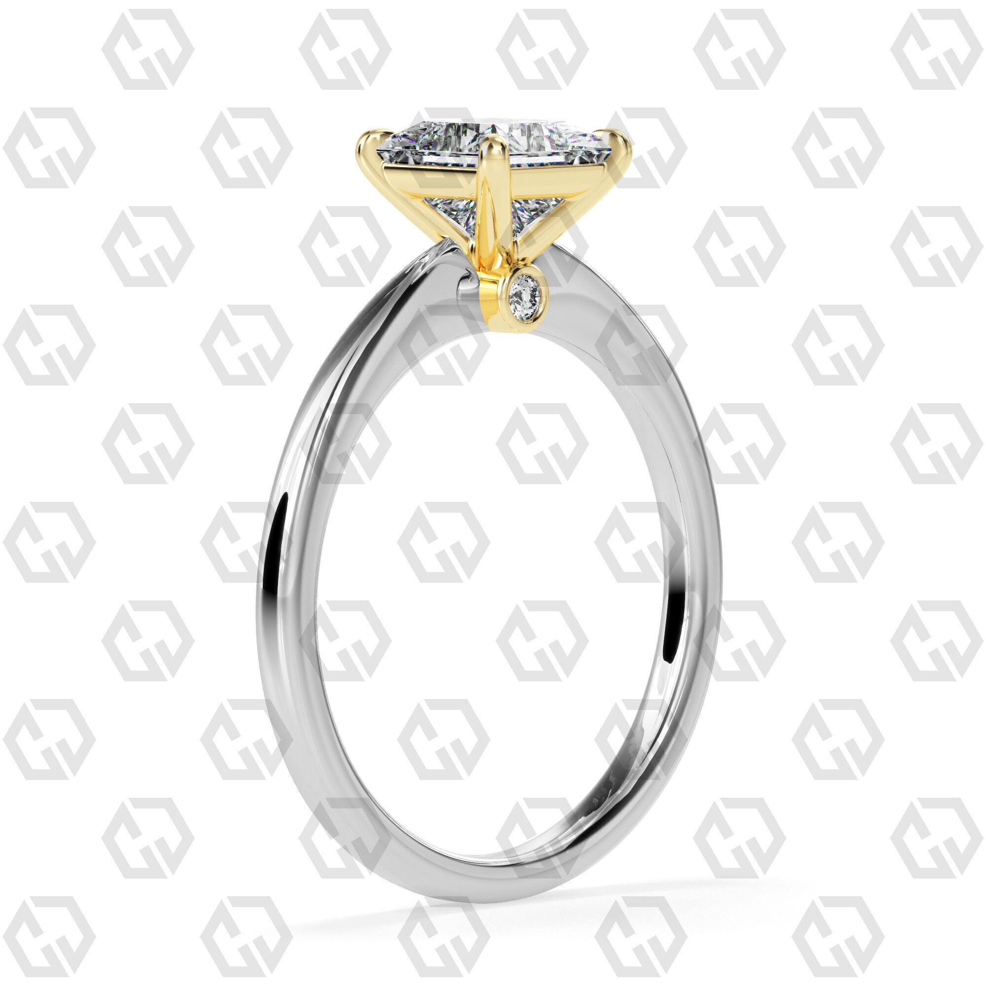 Ring 158 Princess shape with hidden signature diamond both side 3D print model_10