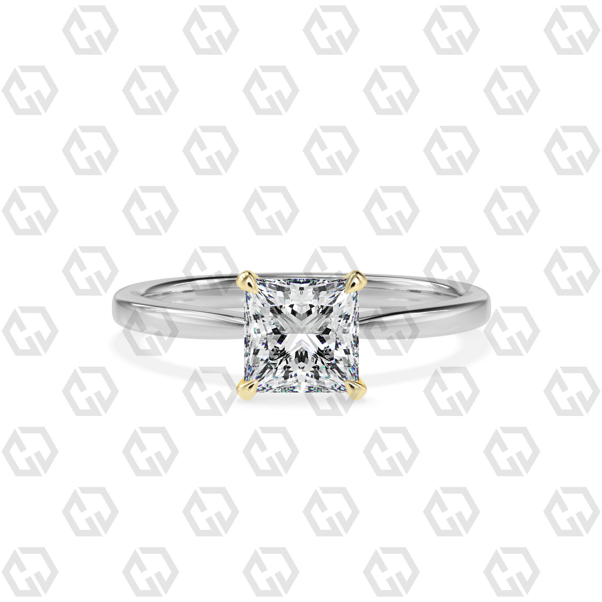 Ring 158 Princess shape with hidden signature diamond both side 3D print model_11