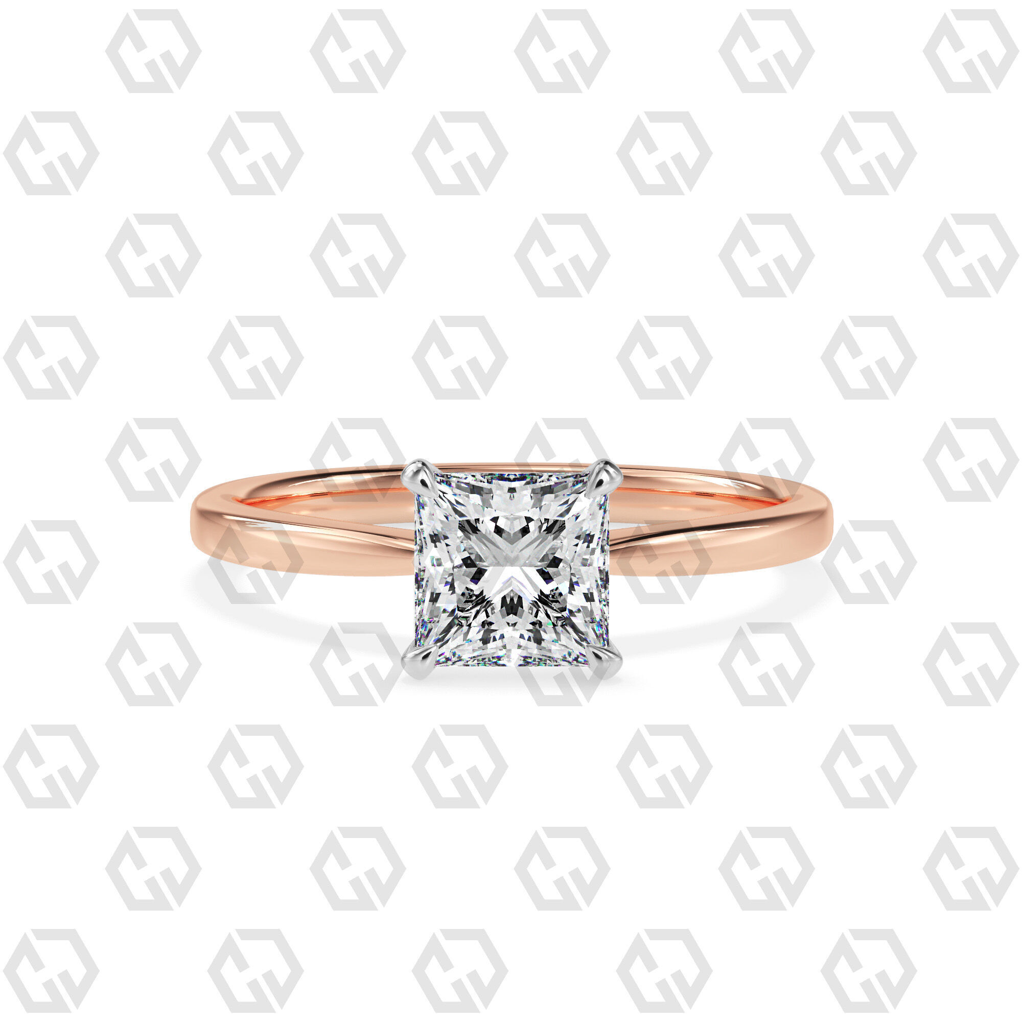 Ring 158 Princess shape with hidden signature diamond both side 3D print model_5
