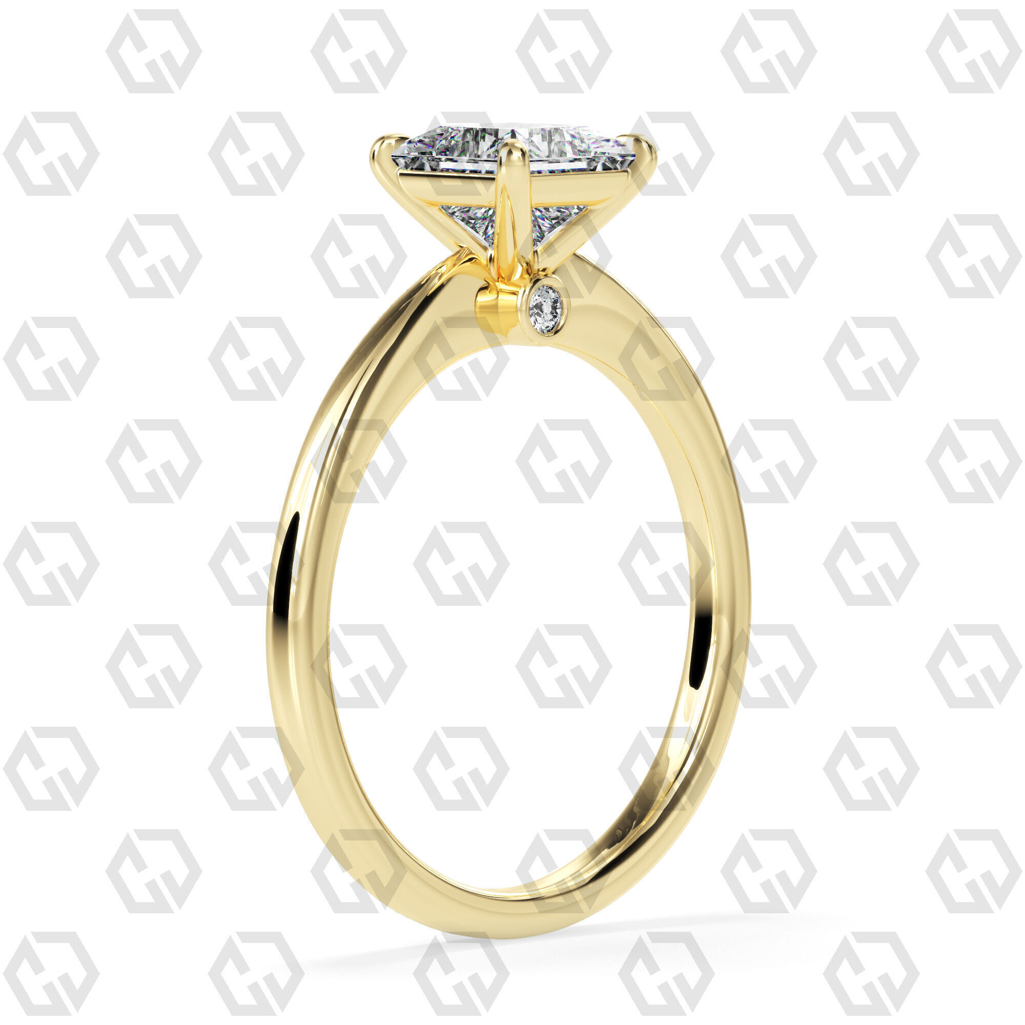 Ring 158 Princess shape with hidden signature diamond both side 3D print model_12