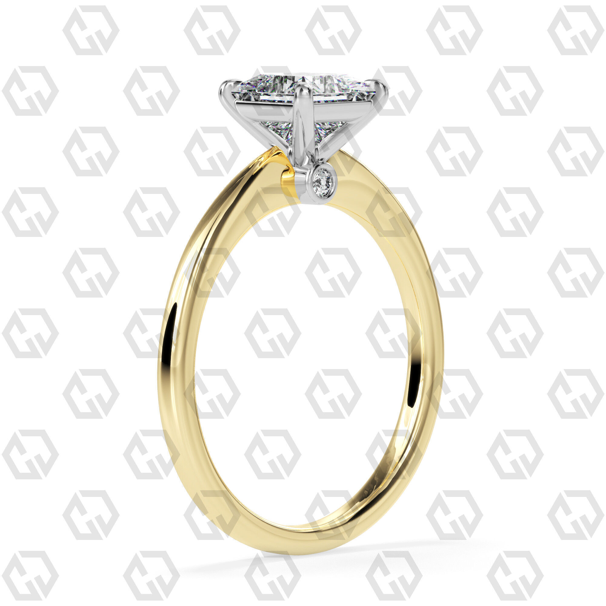 Ring 158 Princess shape with hidden signature diamond both side 3D print model_8