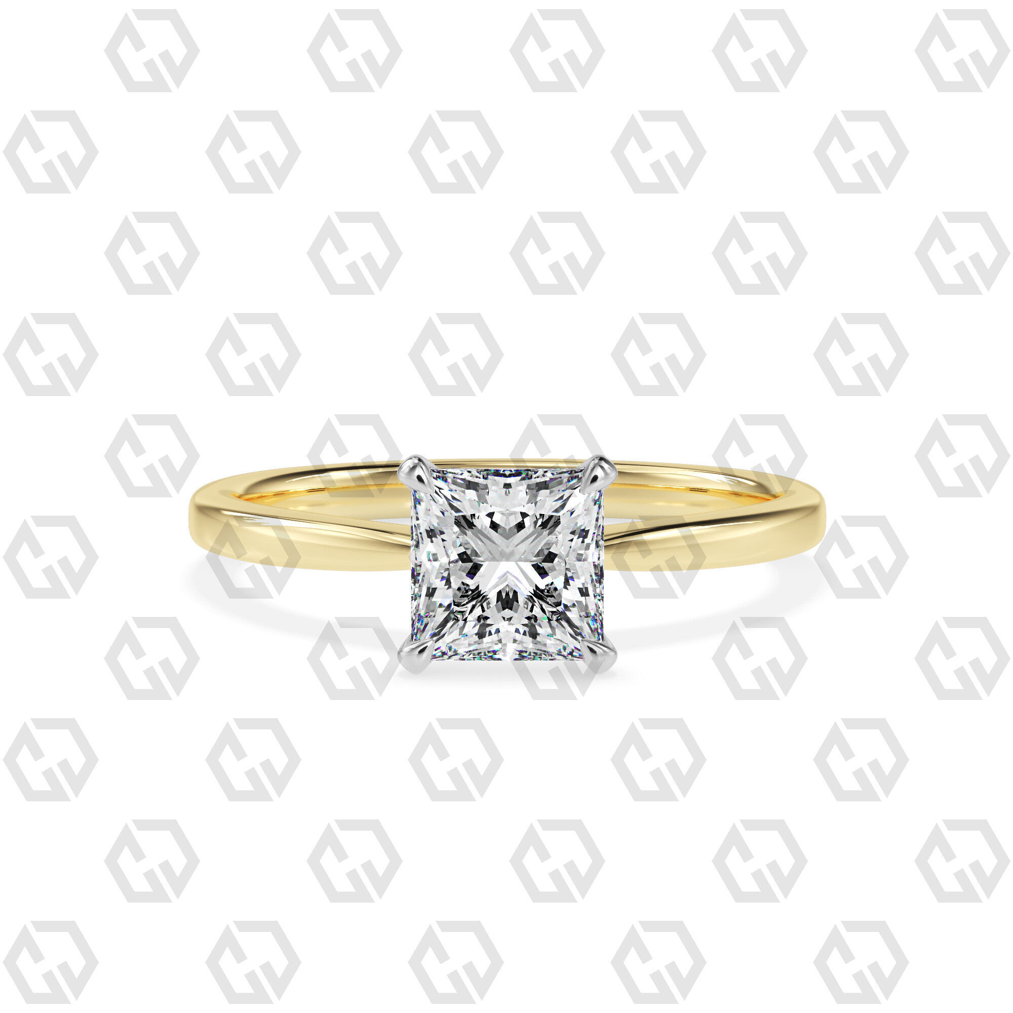Ring 158 Princess shape with hidden signature diamond both side 3D print model_9