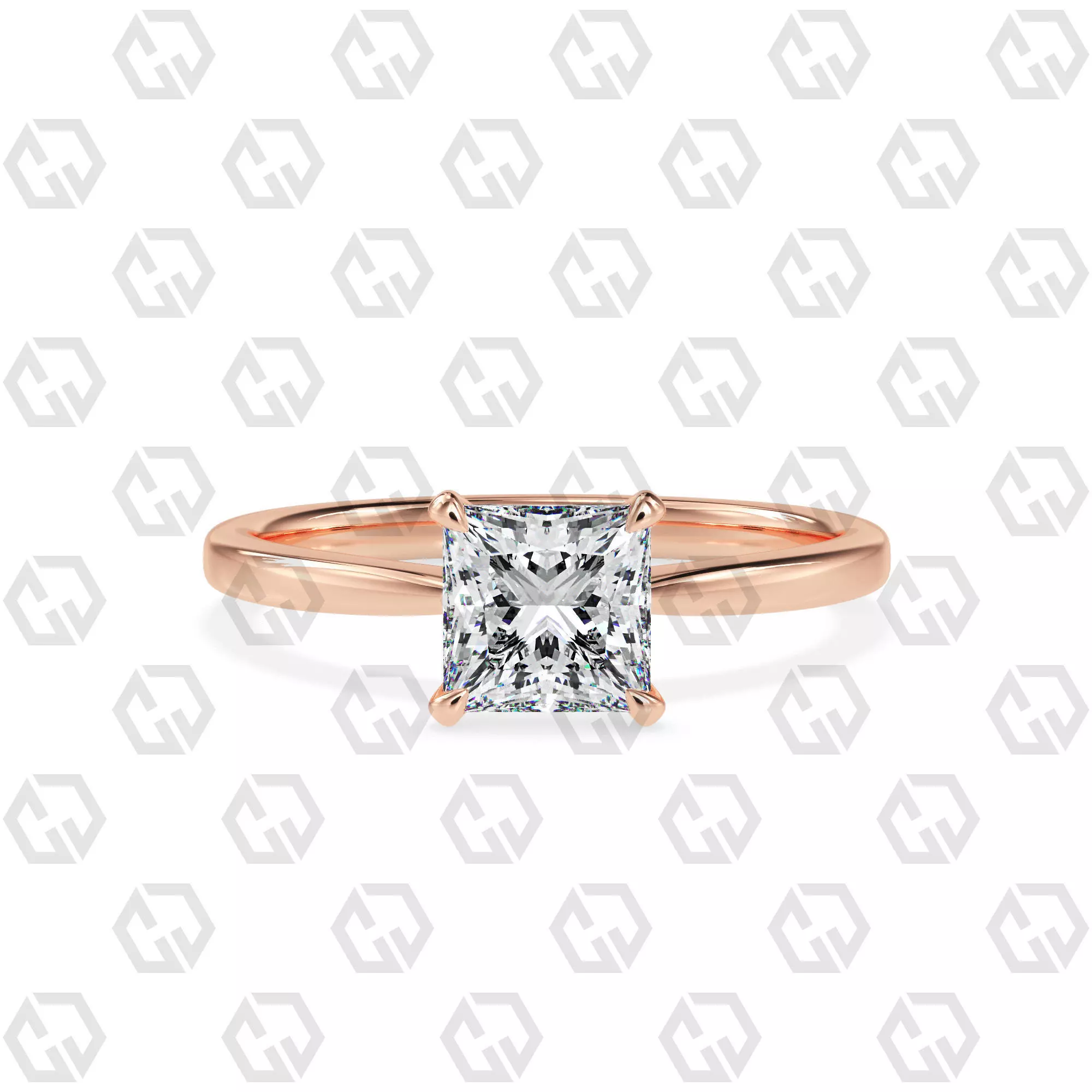 Ring 158 Princess shape with hidden signature diamond both side 3D print model_0