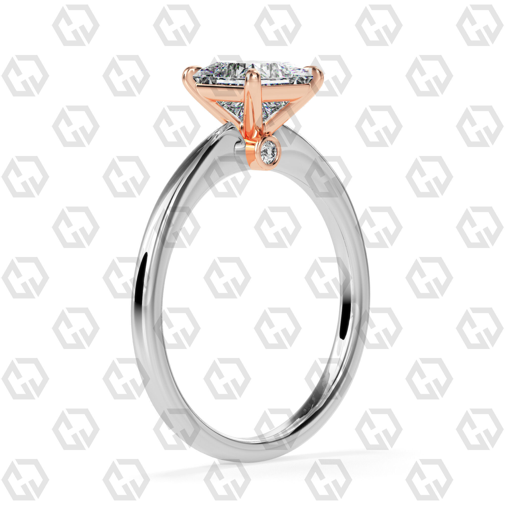 Ring 158 Princess shape with hidden signature diamond both side 3D print model_2
