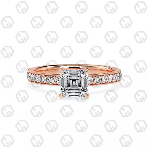Ring 161 Asscher Shape milgrain pave set ring with Gems