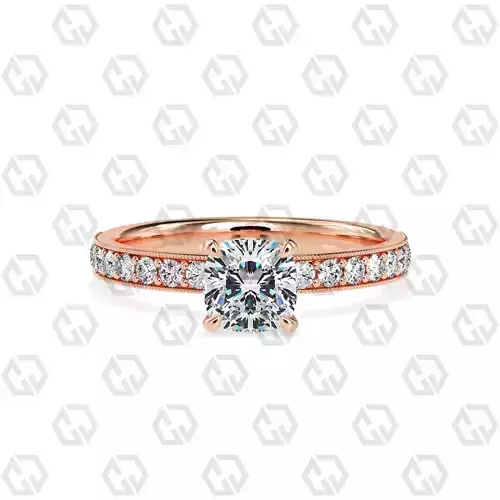 Ring 162 Cushion Shape milgrain pave set ring with Gems