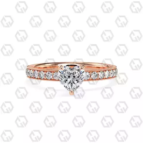 Ring 164 Heart Shape milgrain pave set ring with Gems