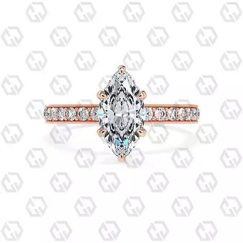 Ring 165 Marquise Shape milgrain pave set ring with Gems