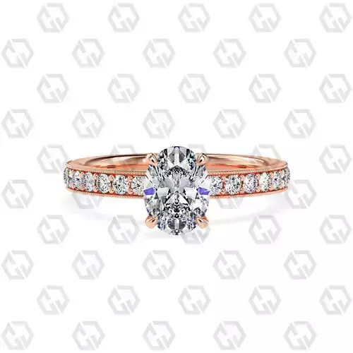 Ring 166 Oval Shape milgrain pave set ring with Gems