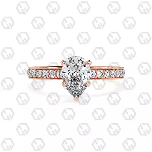 Ring 167 Pear Shape milgrain pave set ring with Gems