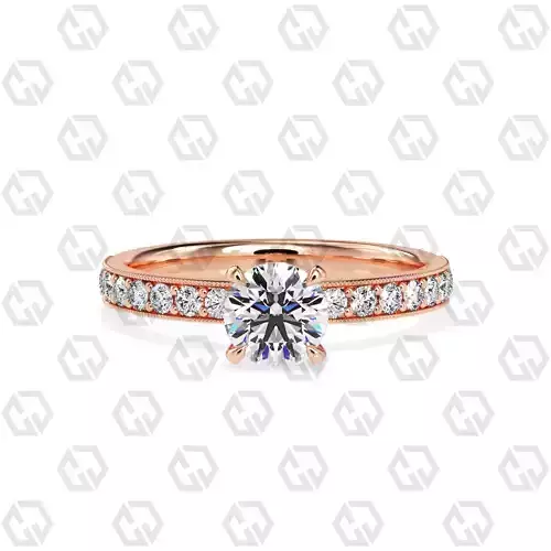 Ring 169 Round Shape milgrain pave set ring with Gems