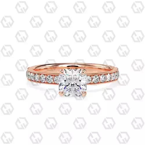 Ring 170 Radiant Shape milgrain pave set ring with Gems