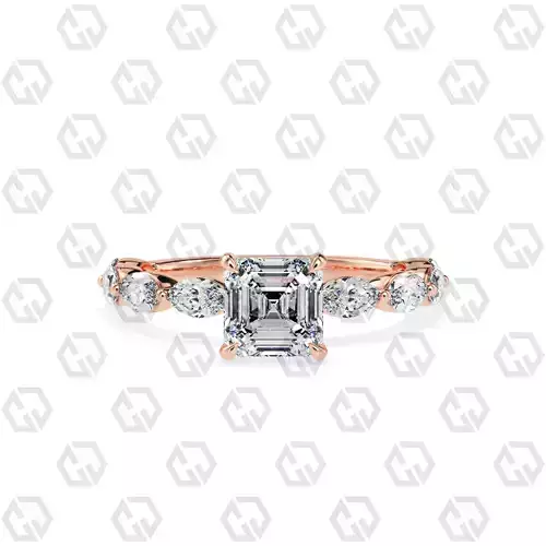 Ring 171 Asscher Shape marquise on shanks with Gems