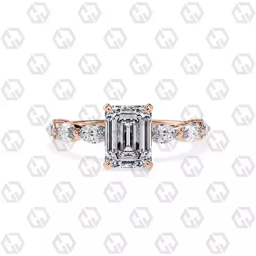 Ring 173 Emerald Shape marquise on shanks with Gems